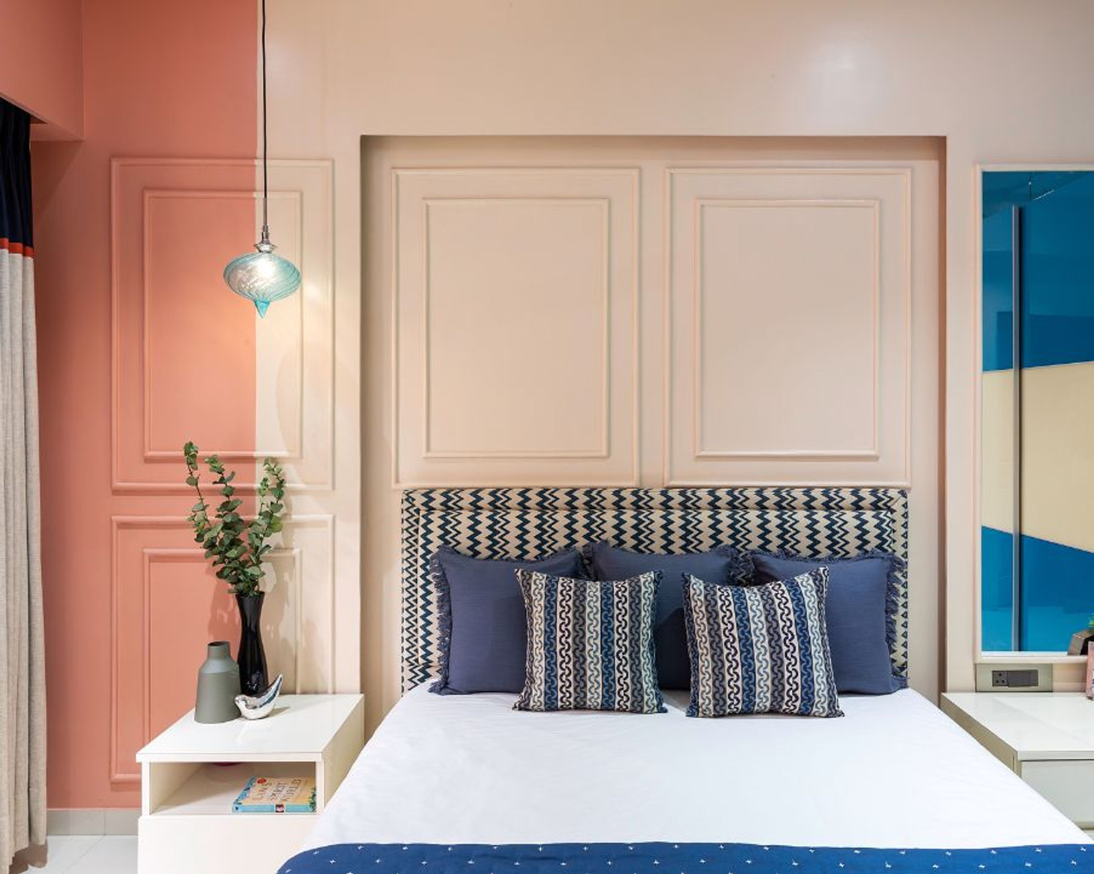 Modern Orange And Beige Two Colour Combination For Bedroom Walls