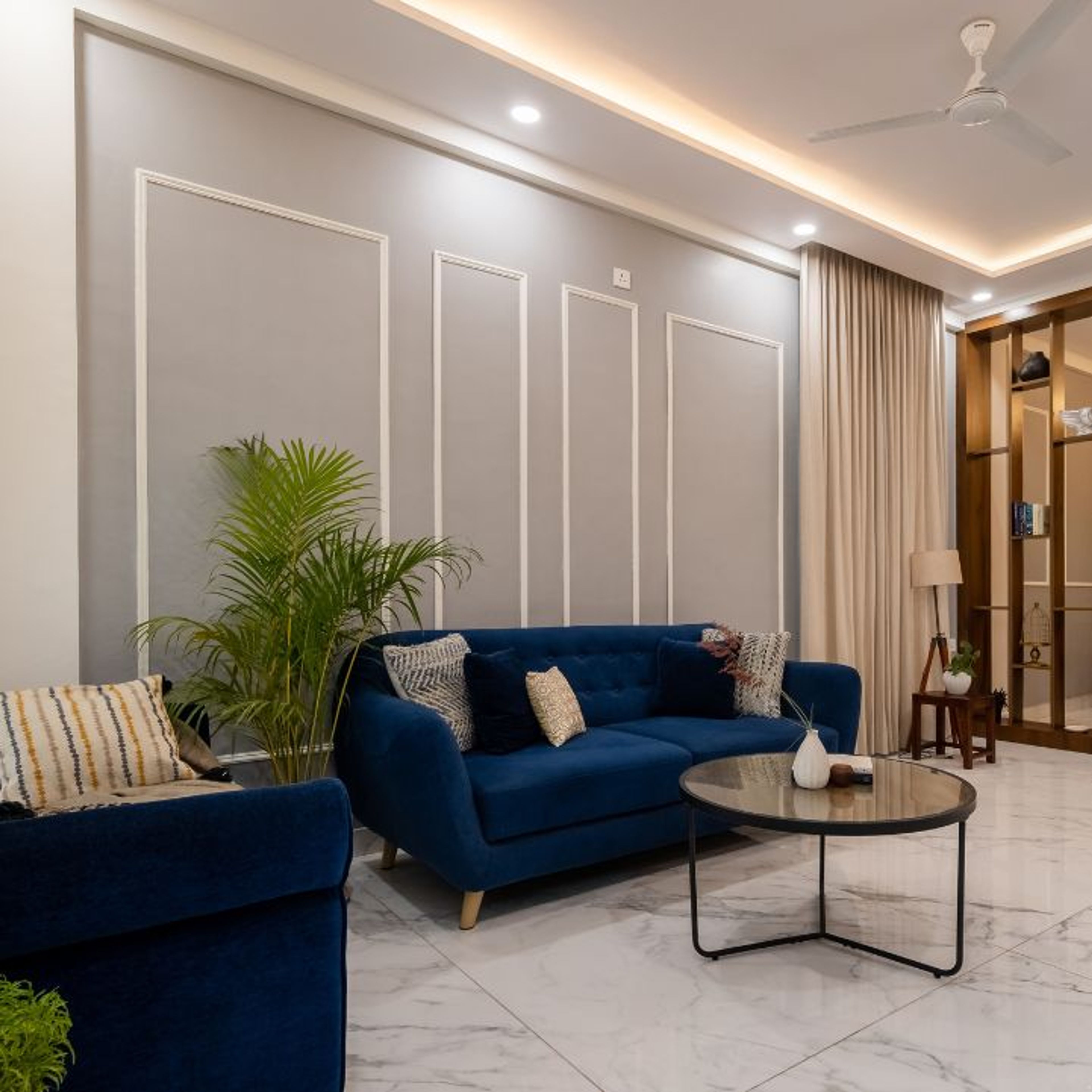 White And Grey Living Room Wall Paint - Livspace