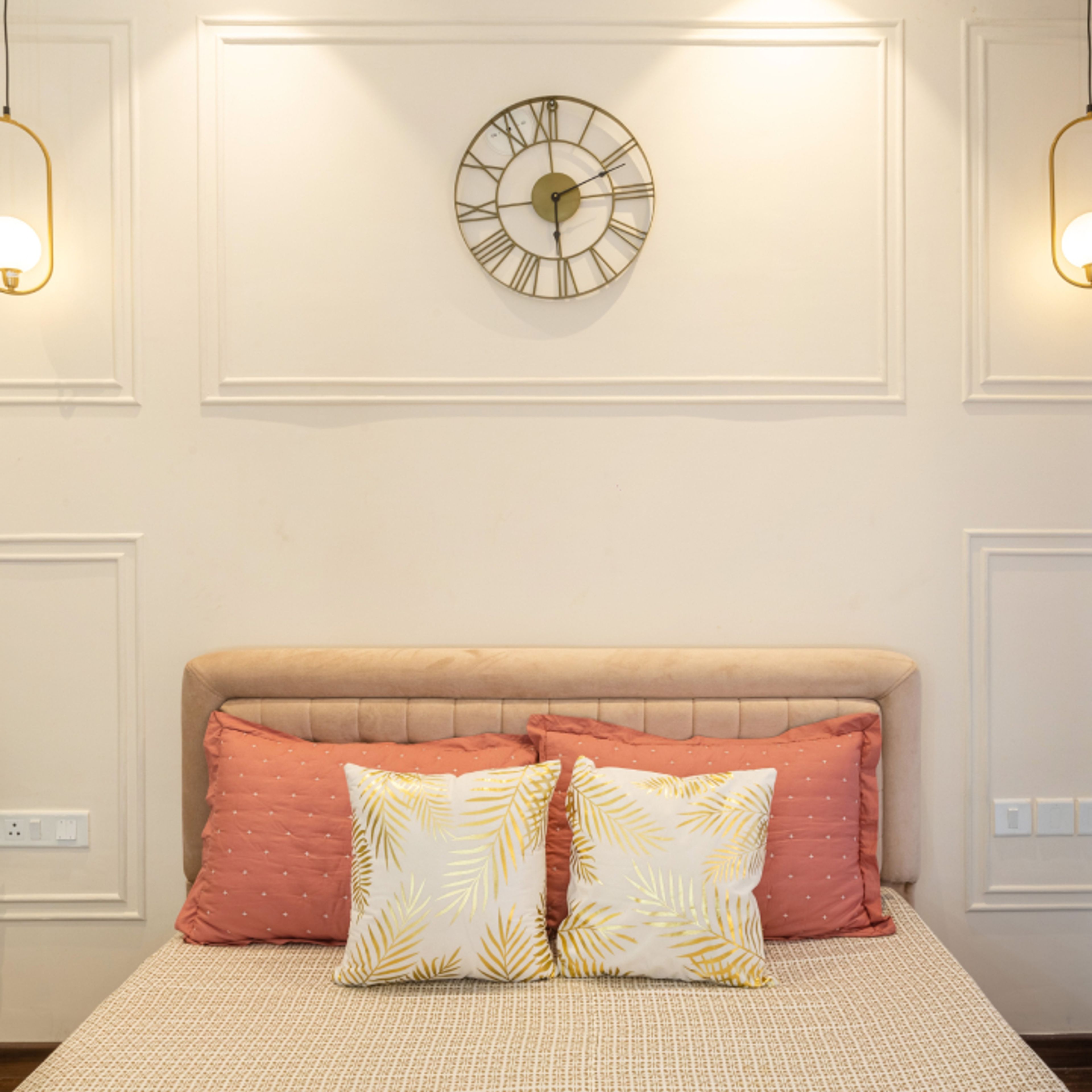 Beige Wall Paint Design With Wall Decor - Livspace