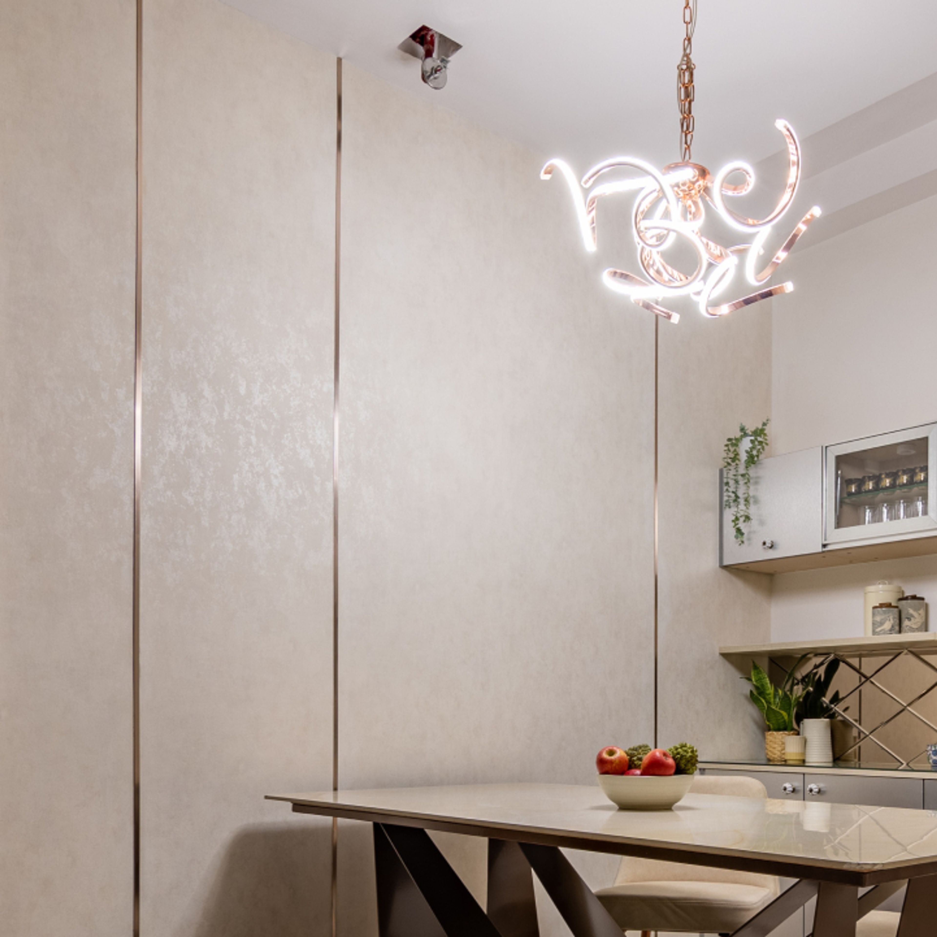 Beige Textured Wall Paint With Rose Gold Inlays - Livspace