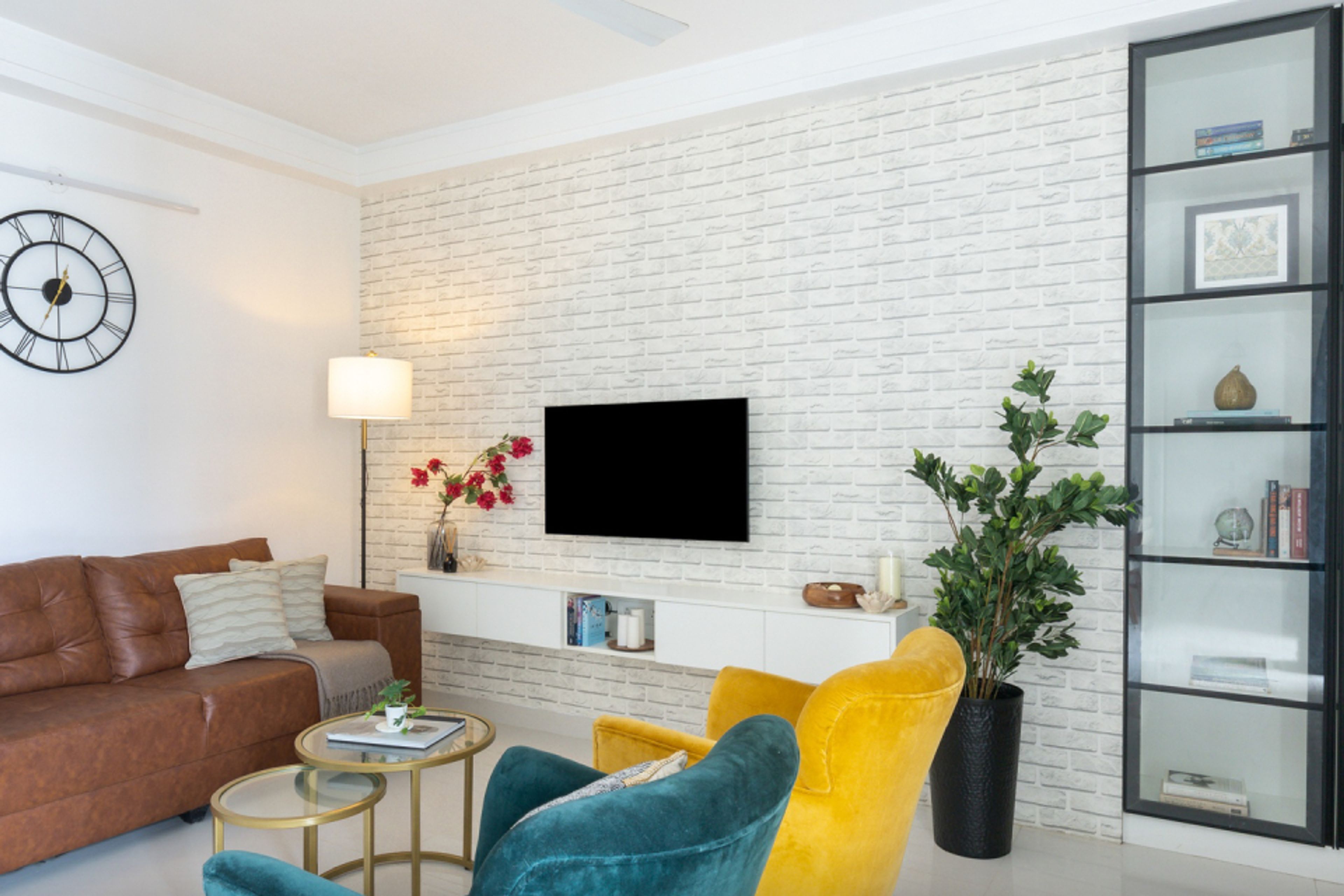 White Exposed Brick Wallpaper Design - Livspace