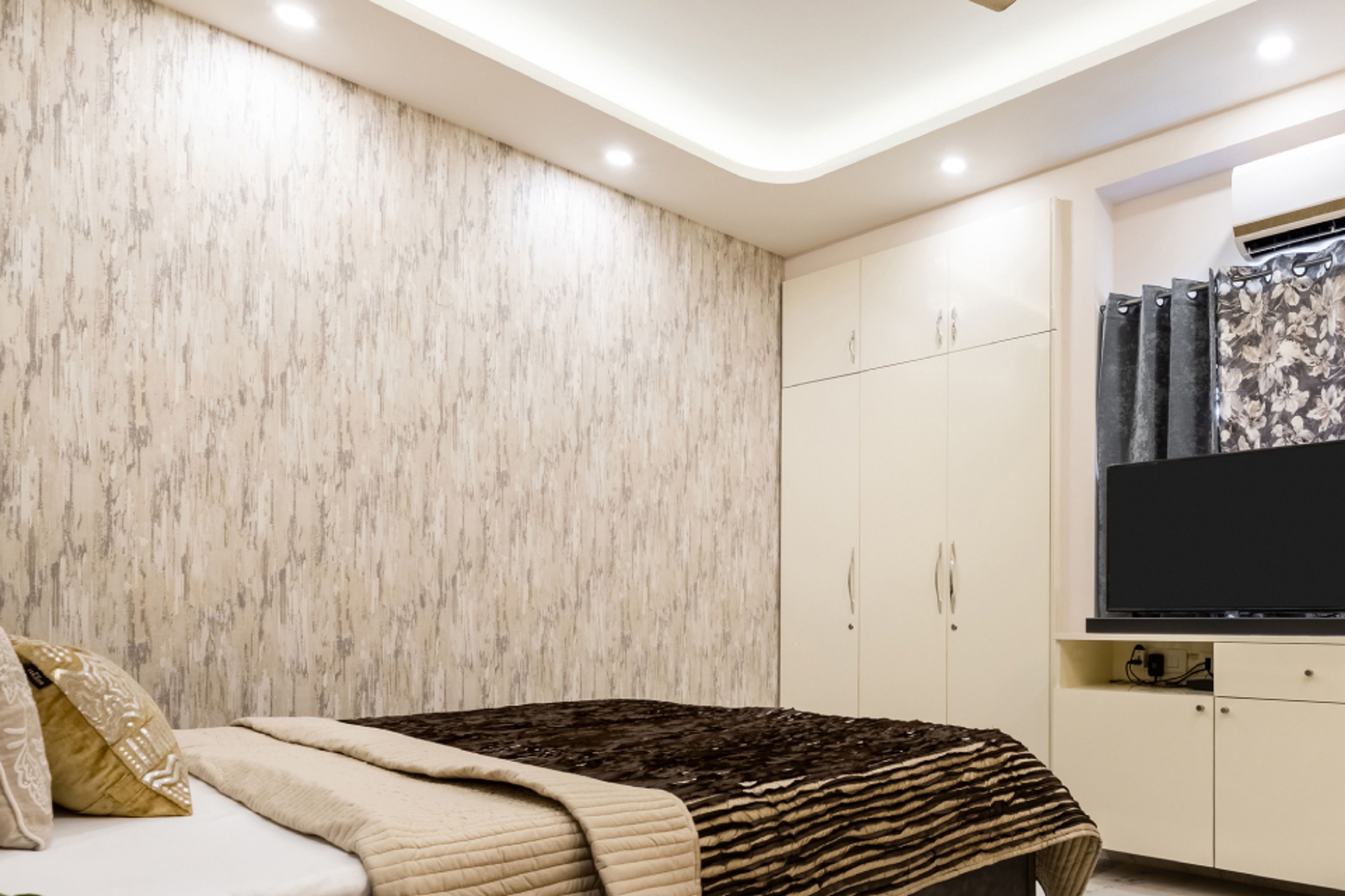 Neutral Wallpaper Design For Bedrooms - Livspace