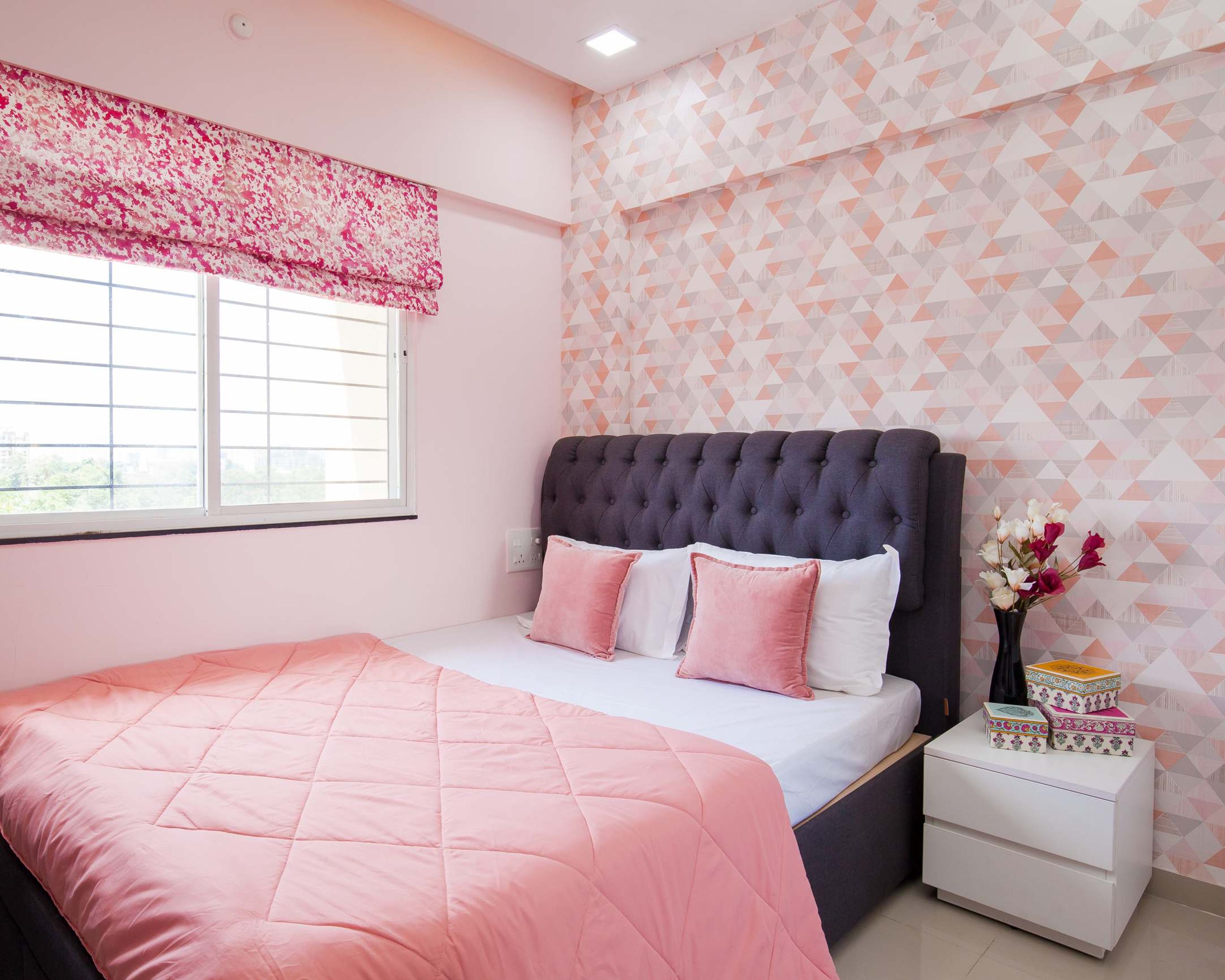 Pastel Pink Wallpaper Design For Bedrooms - Livspace