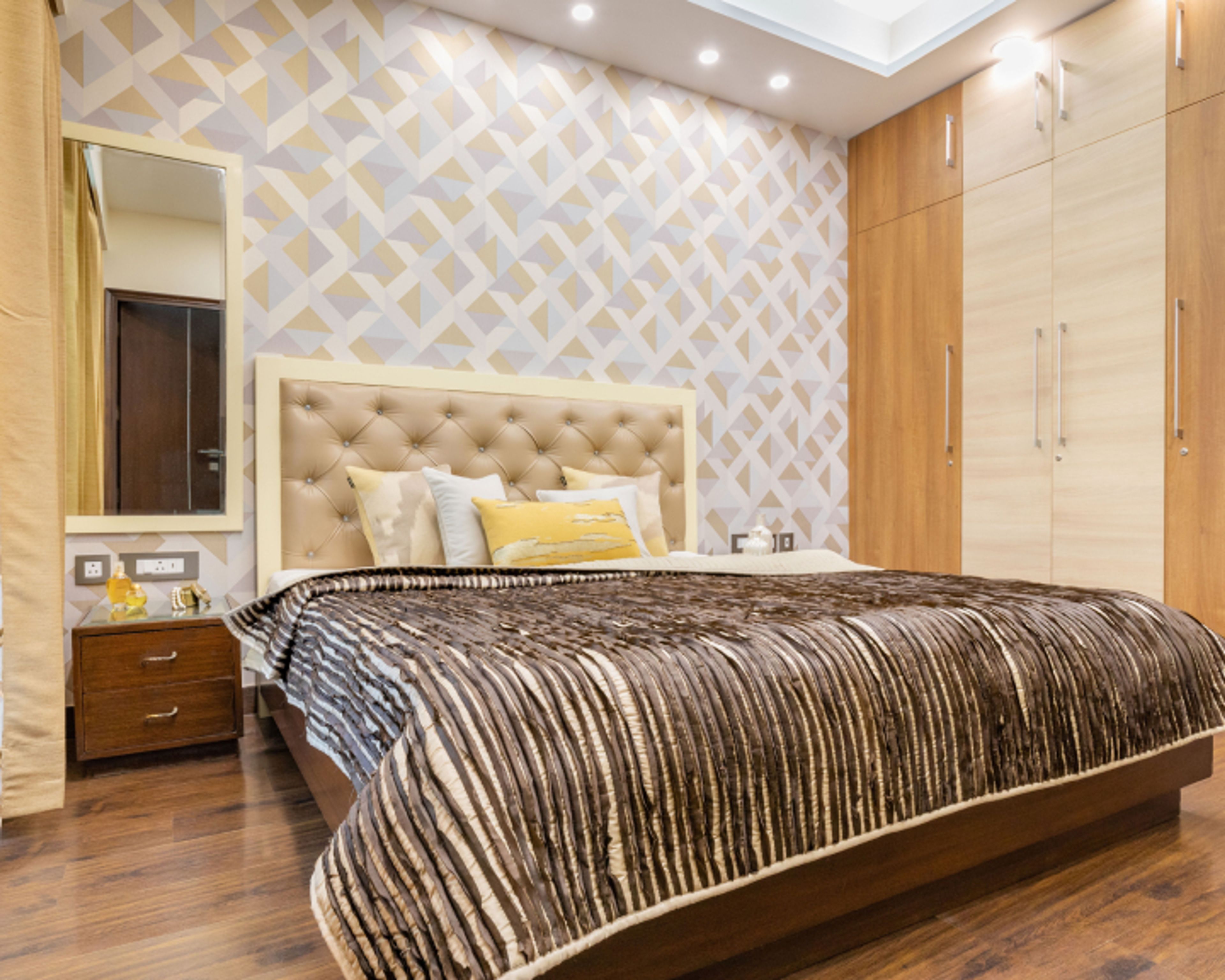 Beige And Grey Abstract Wallpaper - Livspace