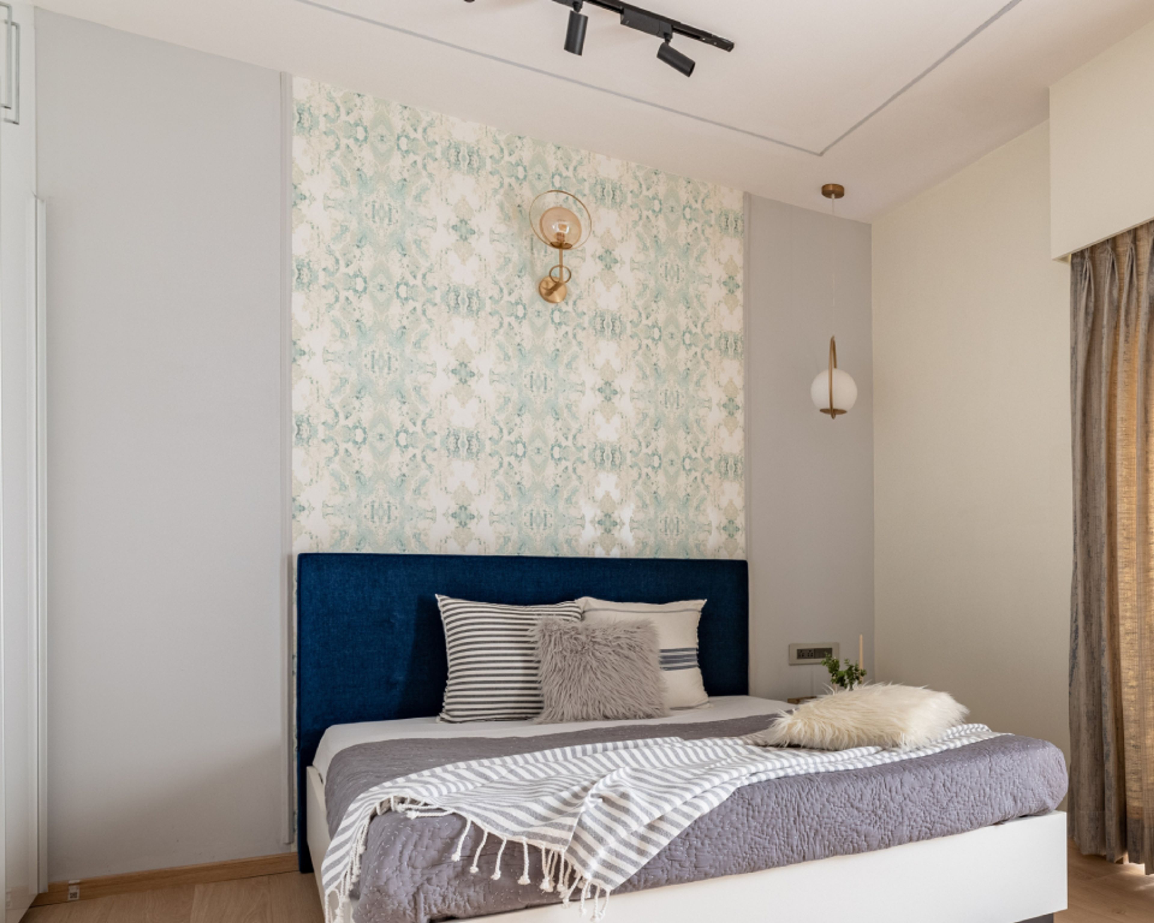 Bedroom Wallpaper With Patterns In Muted Hues - Livspace
