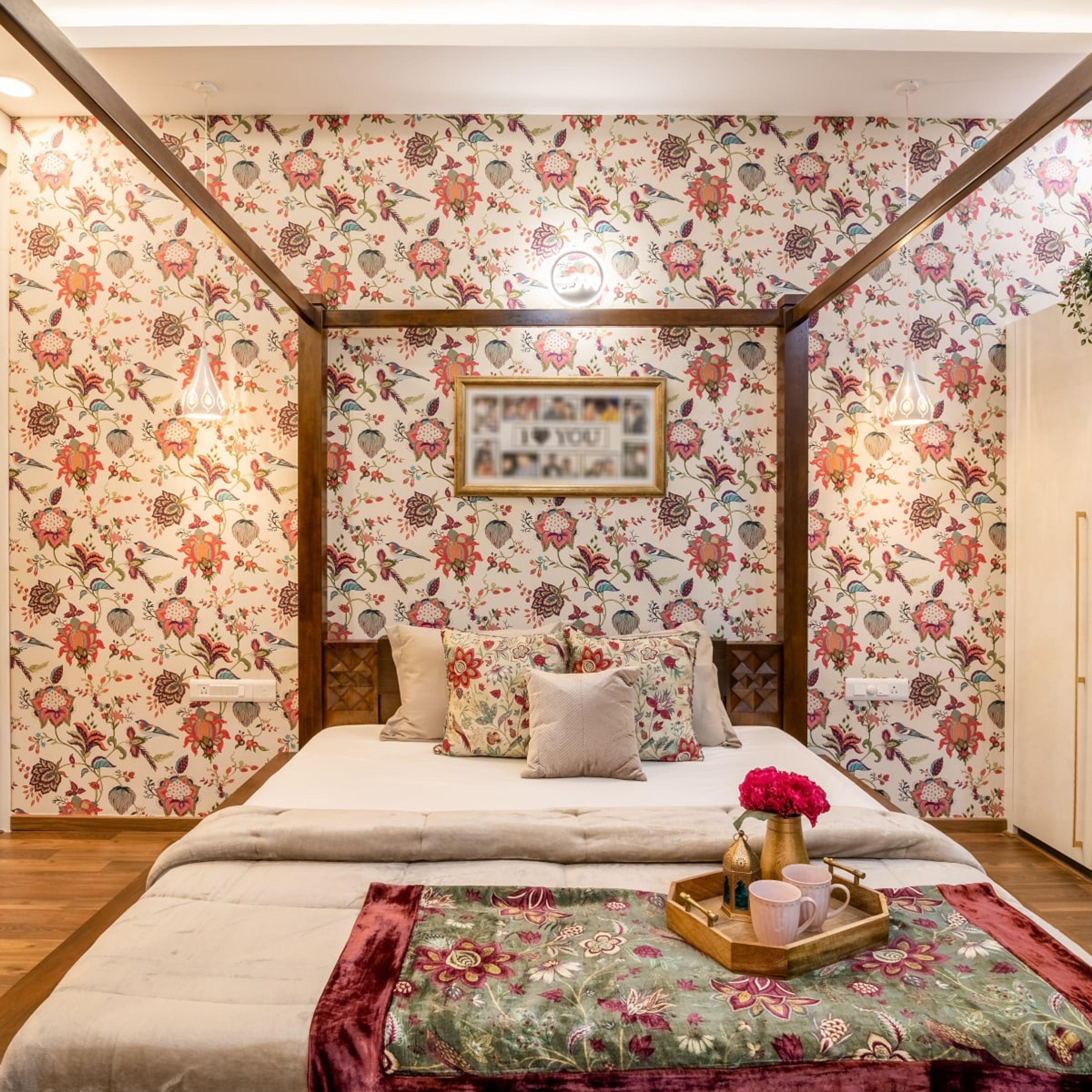 Bright And Colourful Bedroom Wallpaper Design - Livspace