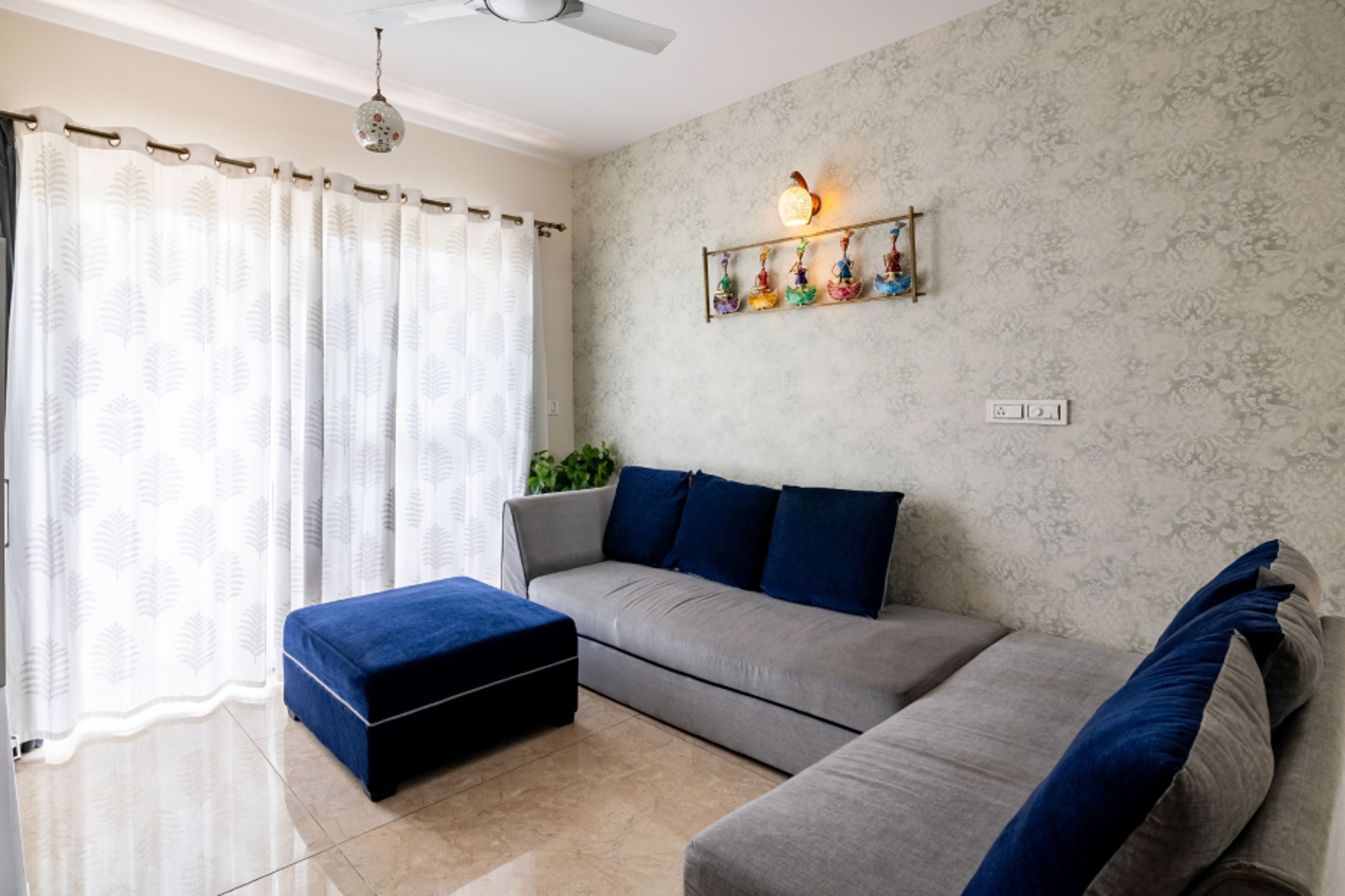 Grey Living Room Wallpaper With Additional Decor - Livspace