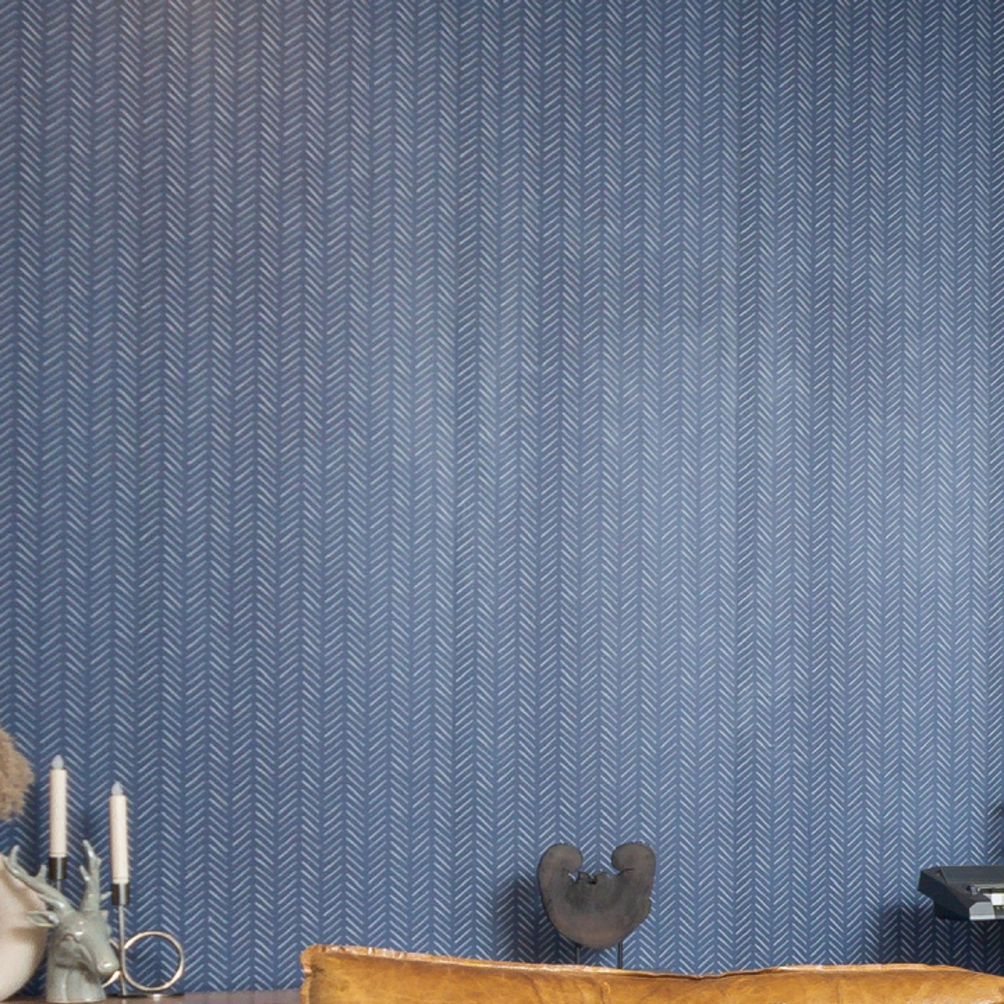 Dark Blue Wallpaper Design For Living Rooms - Livspace