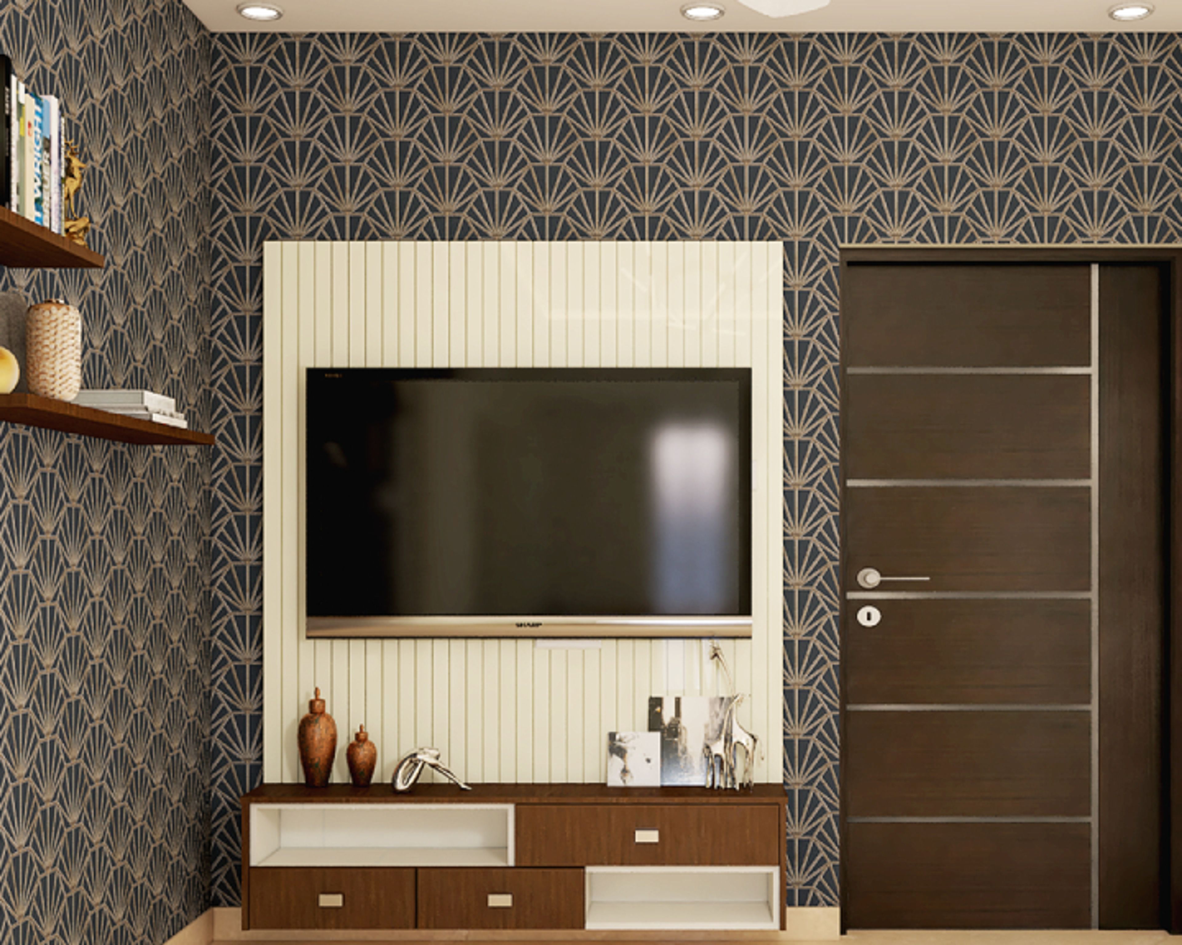 Blue And Gold Wallpaper For Living Rooms - Livspace