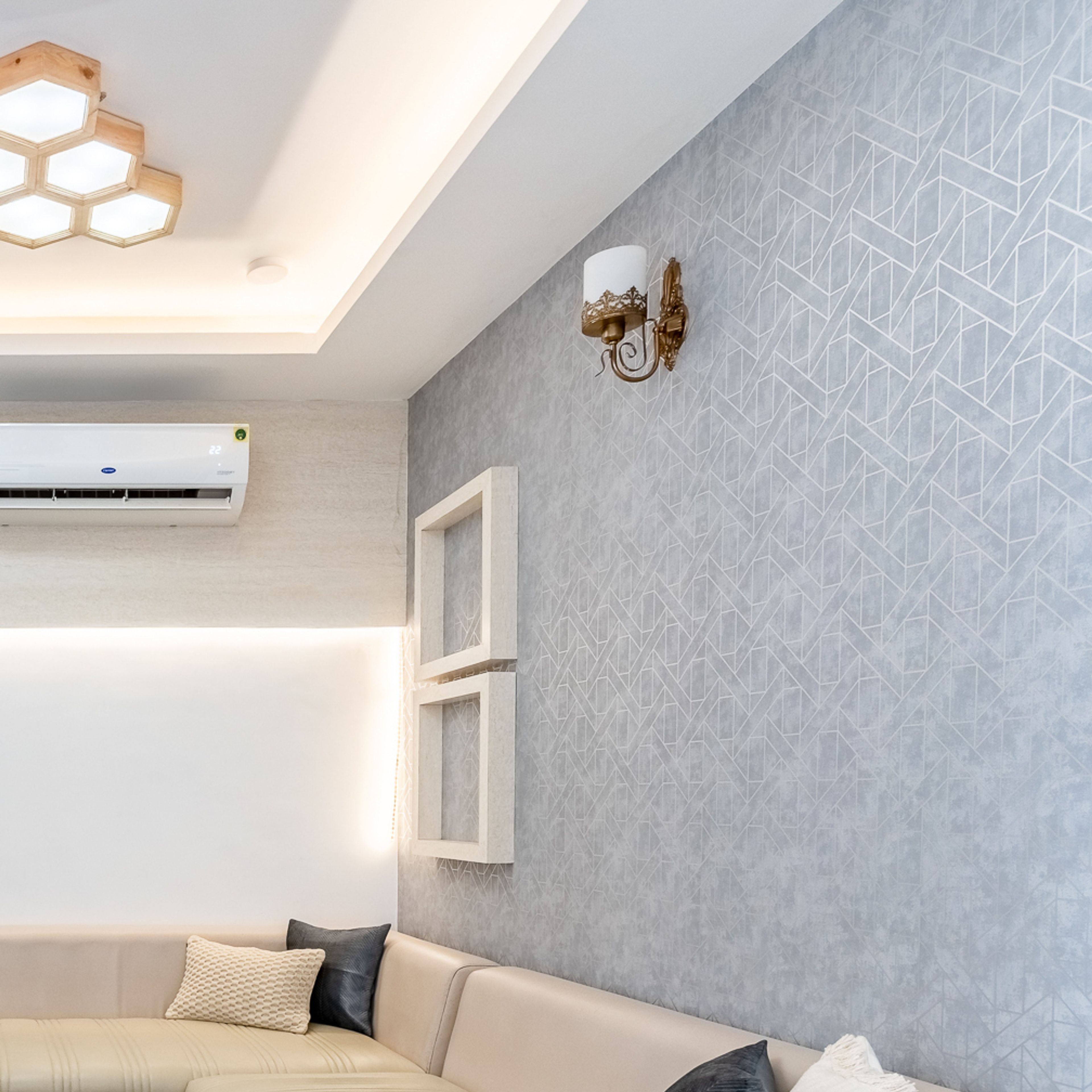 Pale Blue Abstract Living Room Wallpaper - Livspace