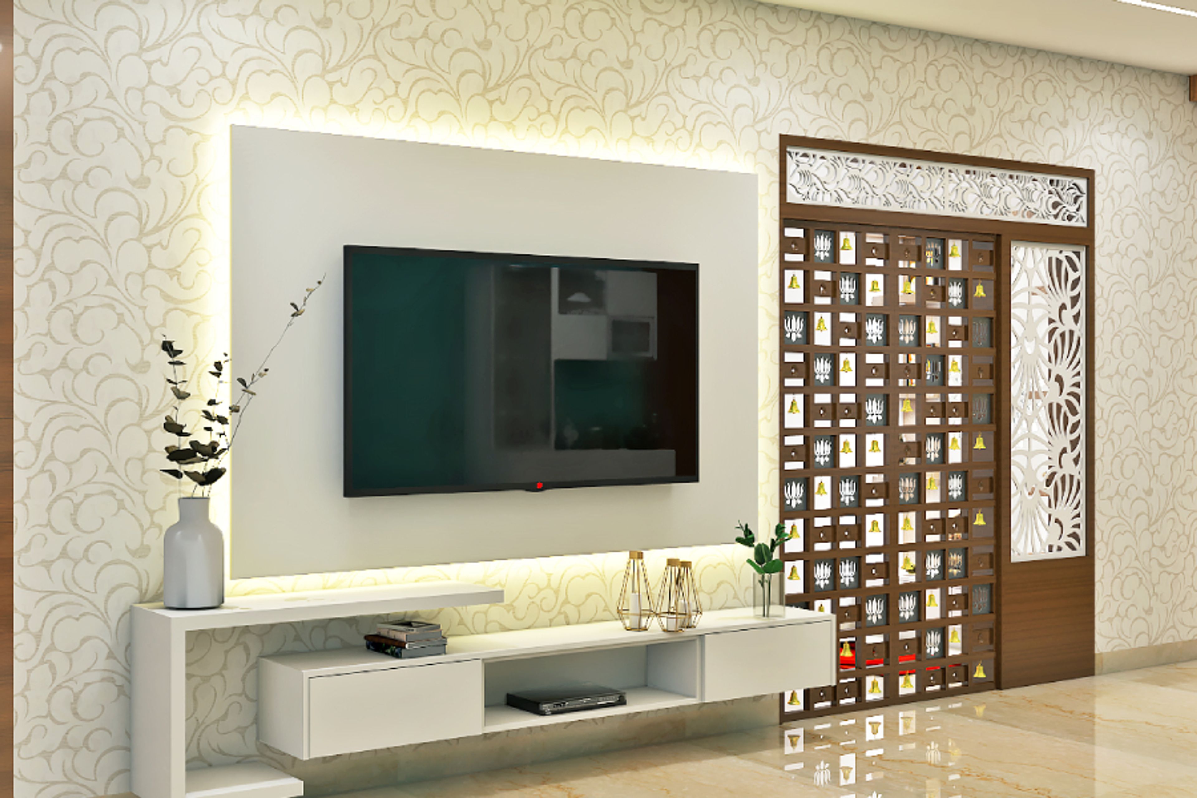 Floral Wallpaper Design For Living Rooms - Livspace	Floral Wallpaper Design For Living Rooms - Livspace