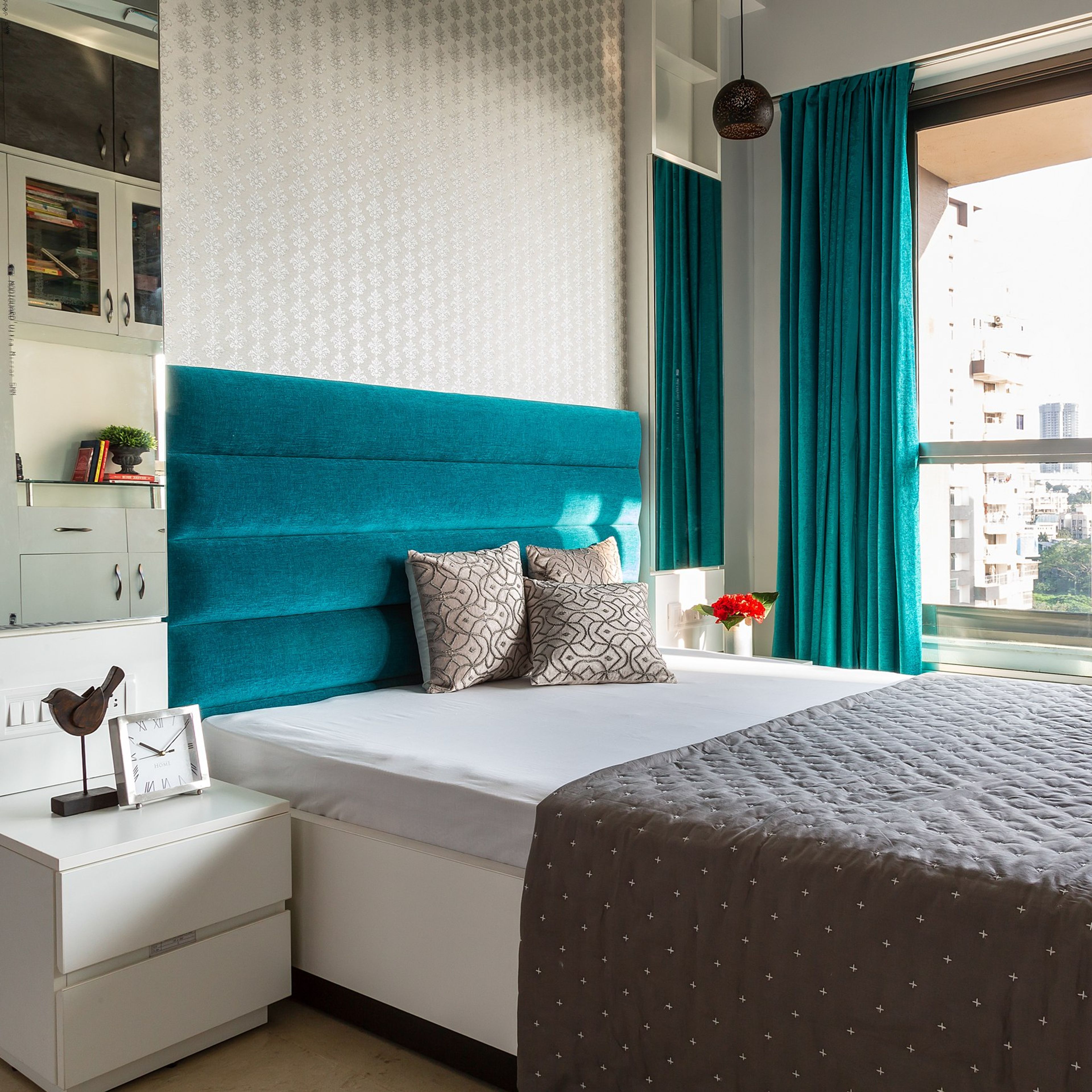 White Patterned Wallpaper For Bedrooms - Livspace