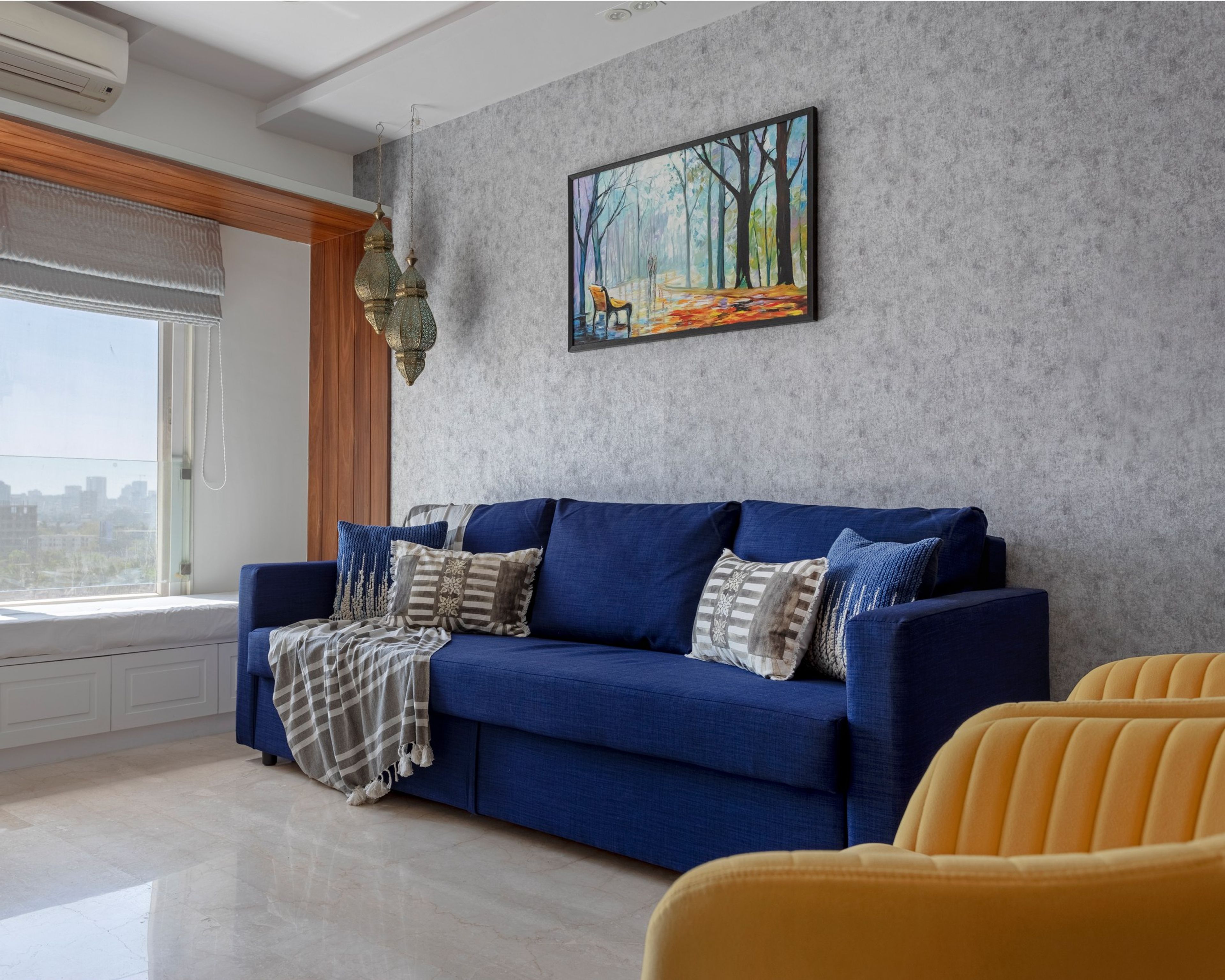 Grey Textured Living Room Wallpaper - Livspace