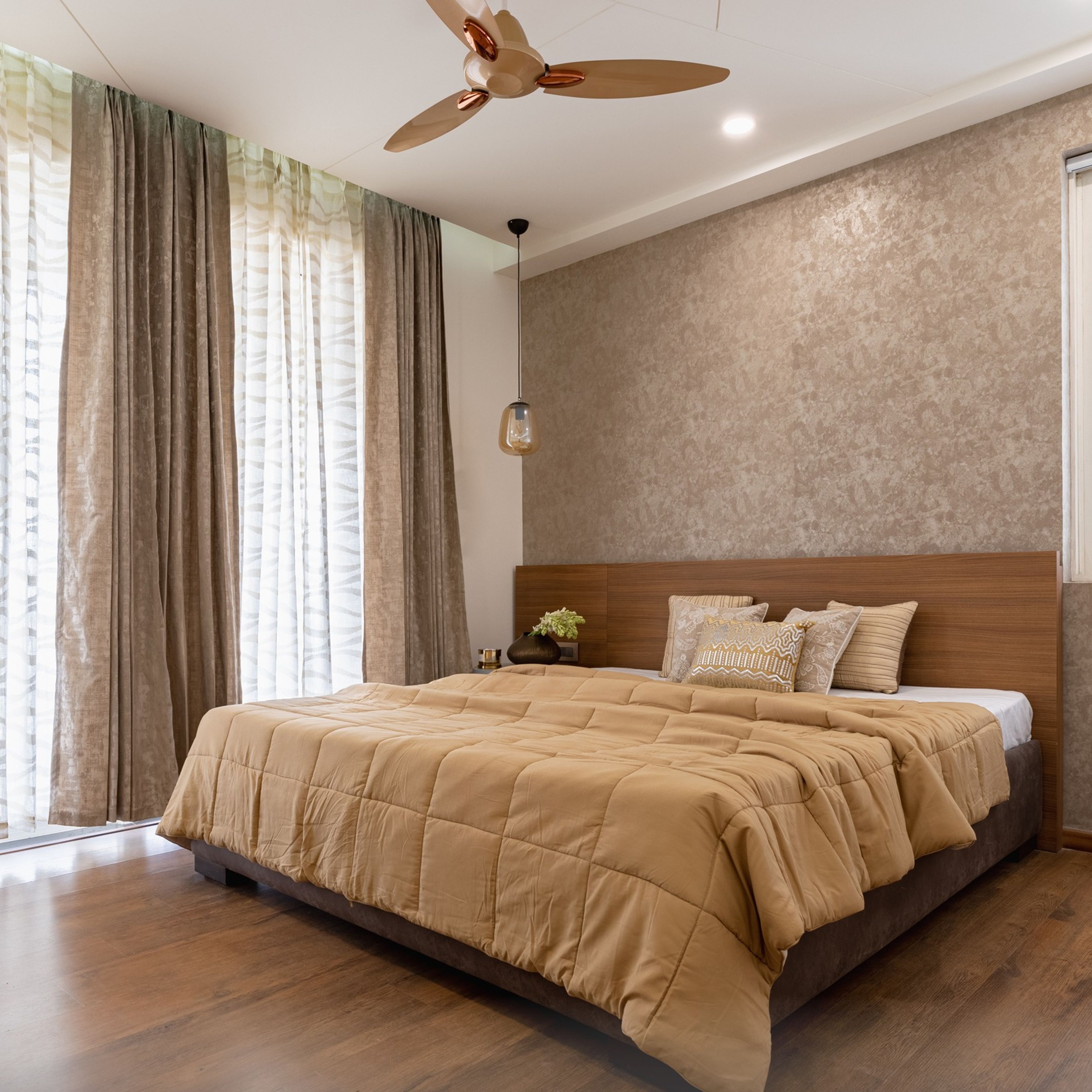 Brown Textured Bedroom Wallpaper - Livspace