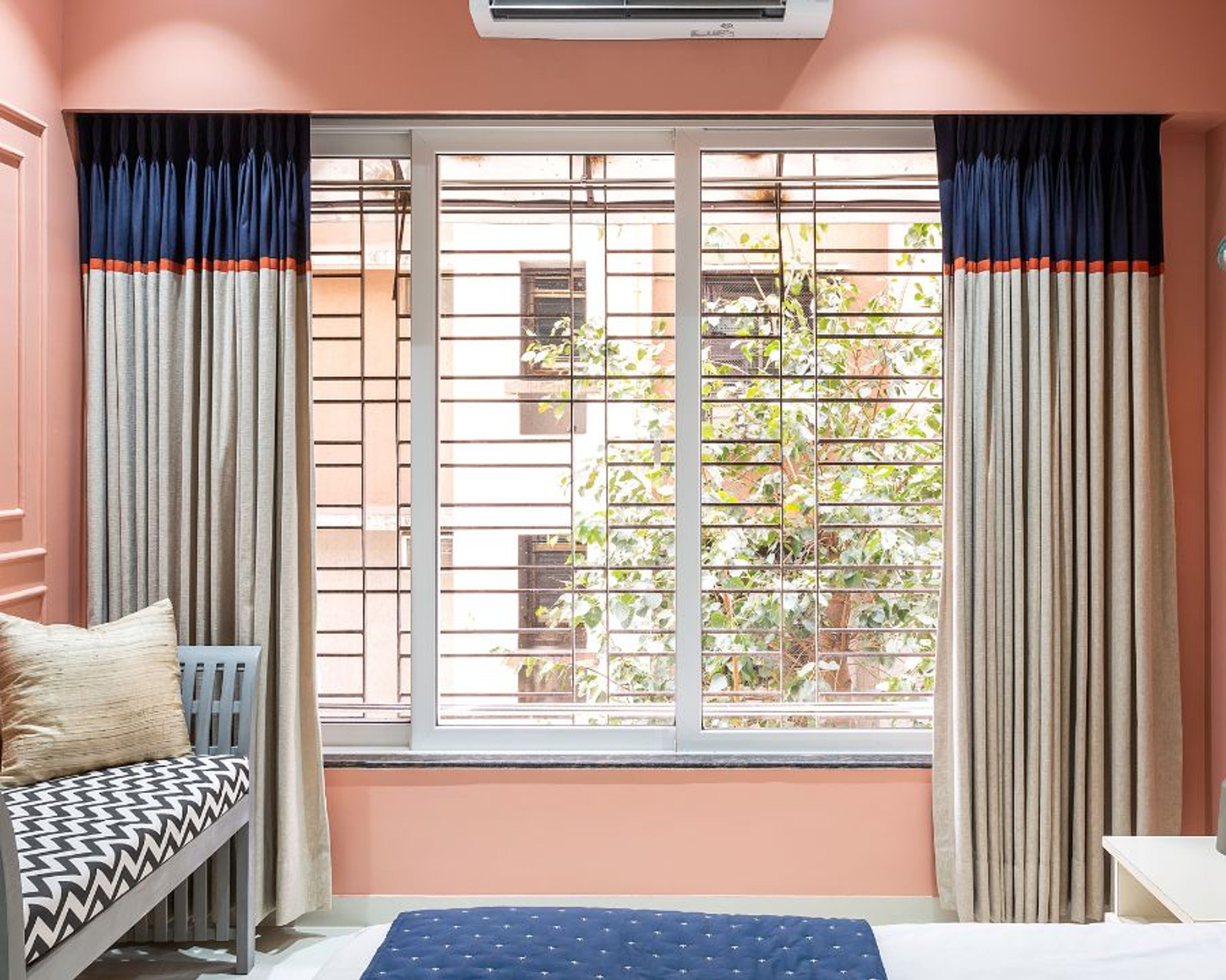 Modern Sliding Window Design With White Grills