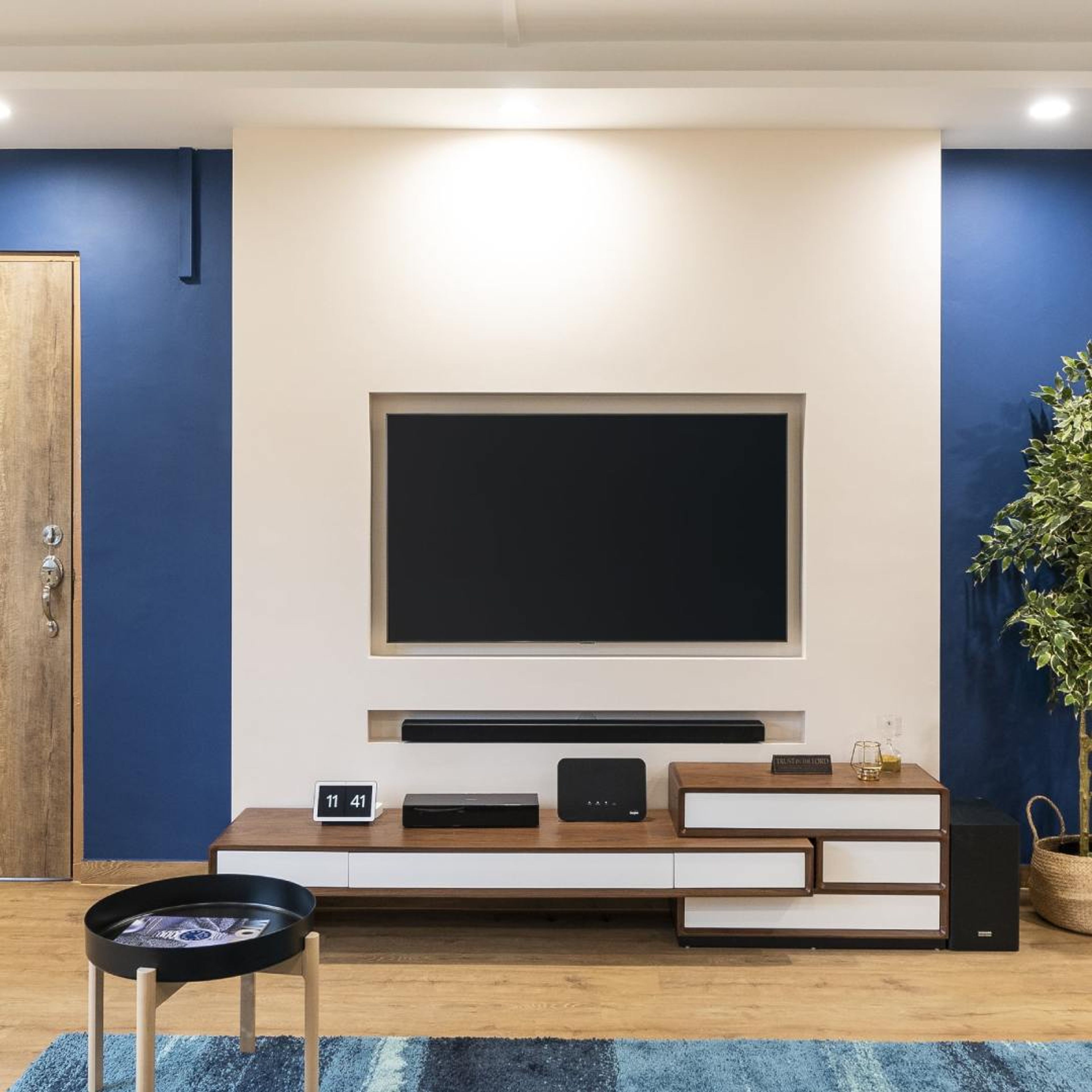 Wooden White And Brown TV Console - Livspace