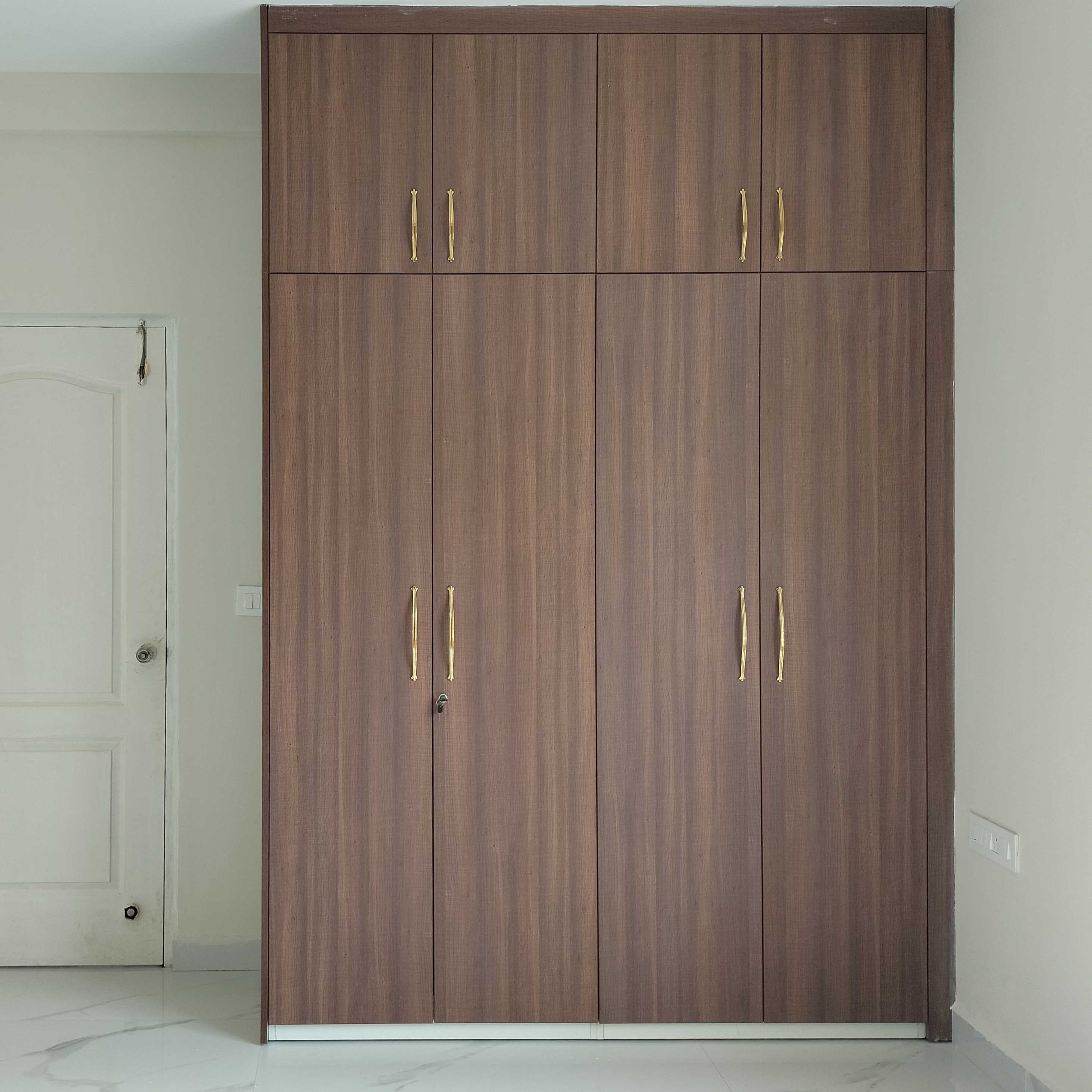contemporary 4-Door Swing Wardrobe Design in Sandy Fossil Recon Finish