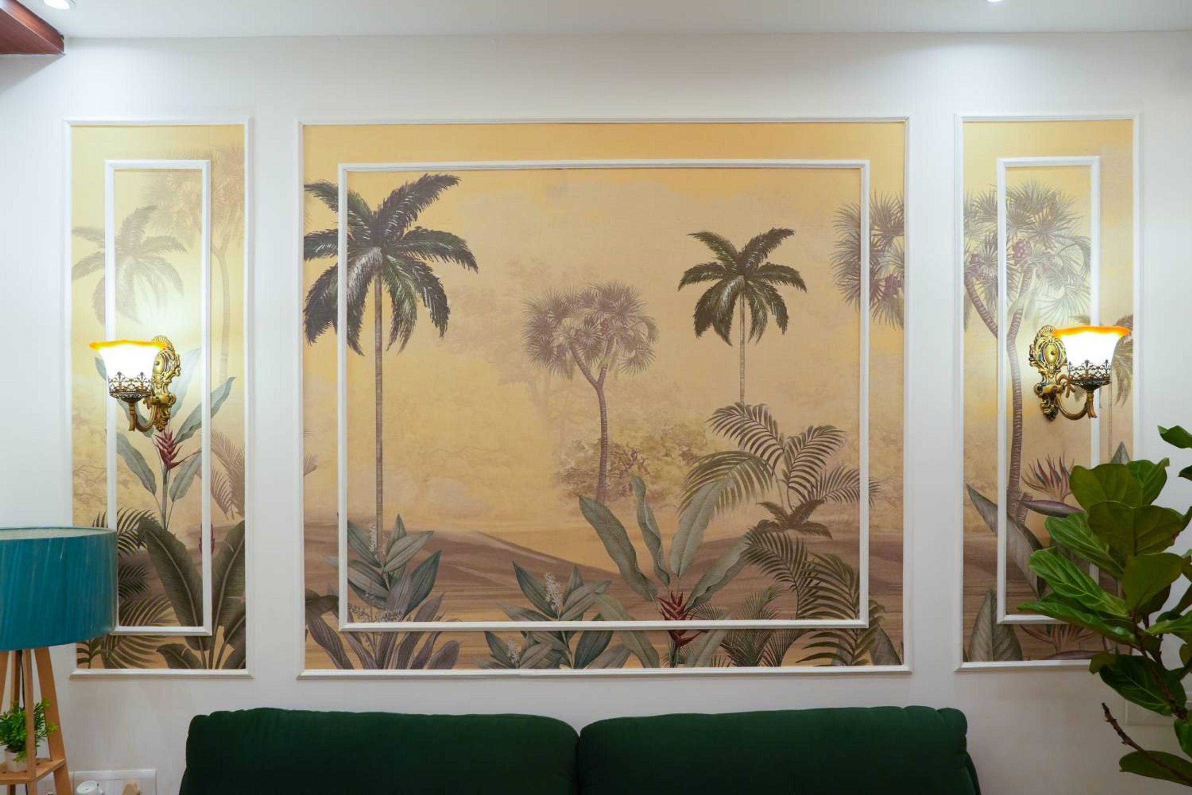 Wall Design with Tropical Theme and White Trims