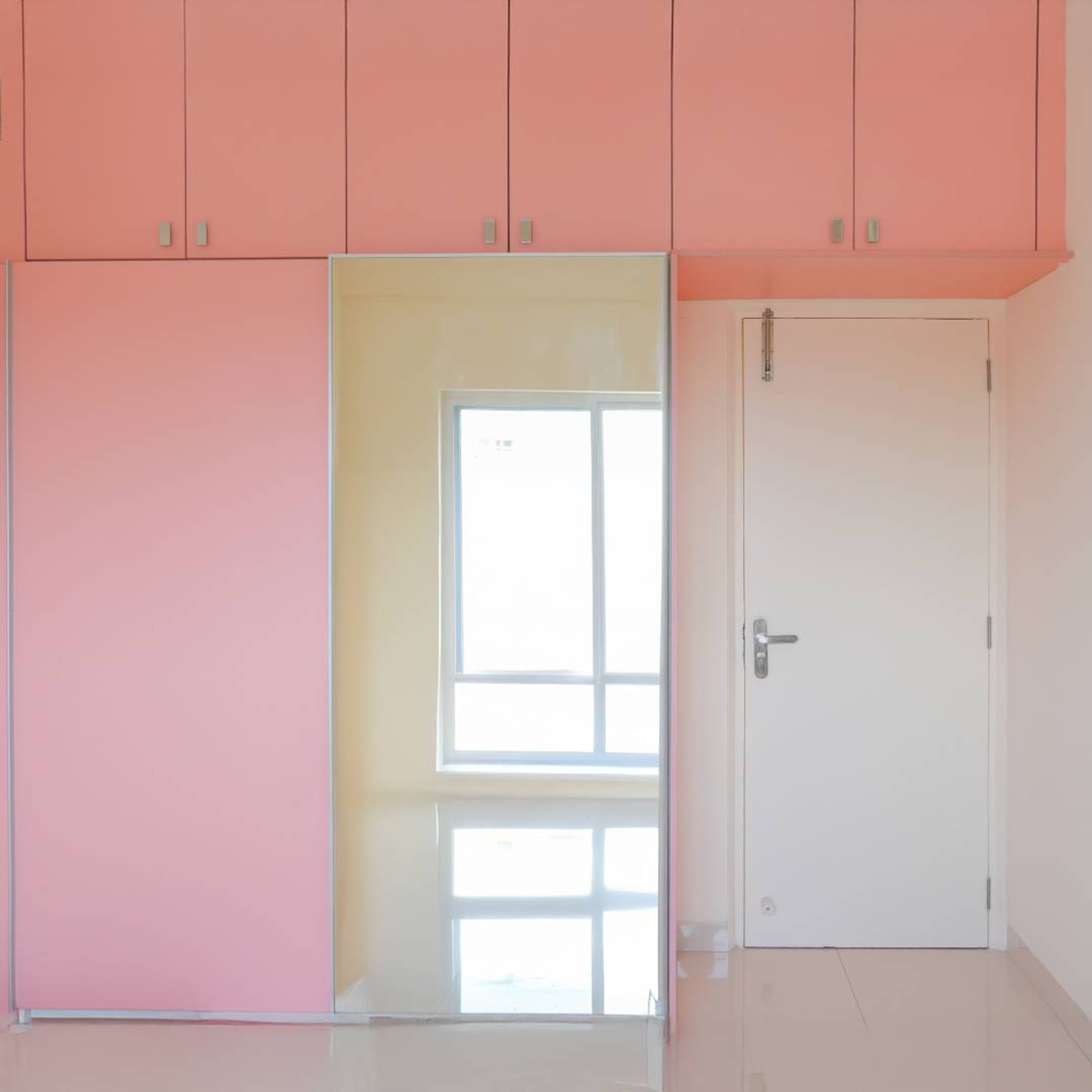 2-Door Pink Sliding Wardrobe with Integrated Mirror