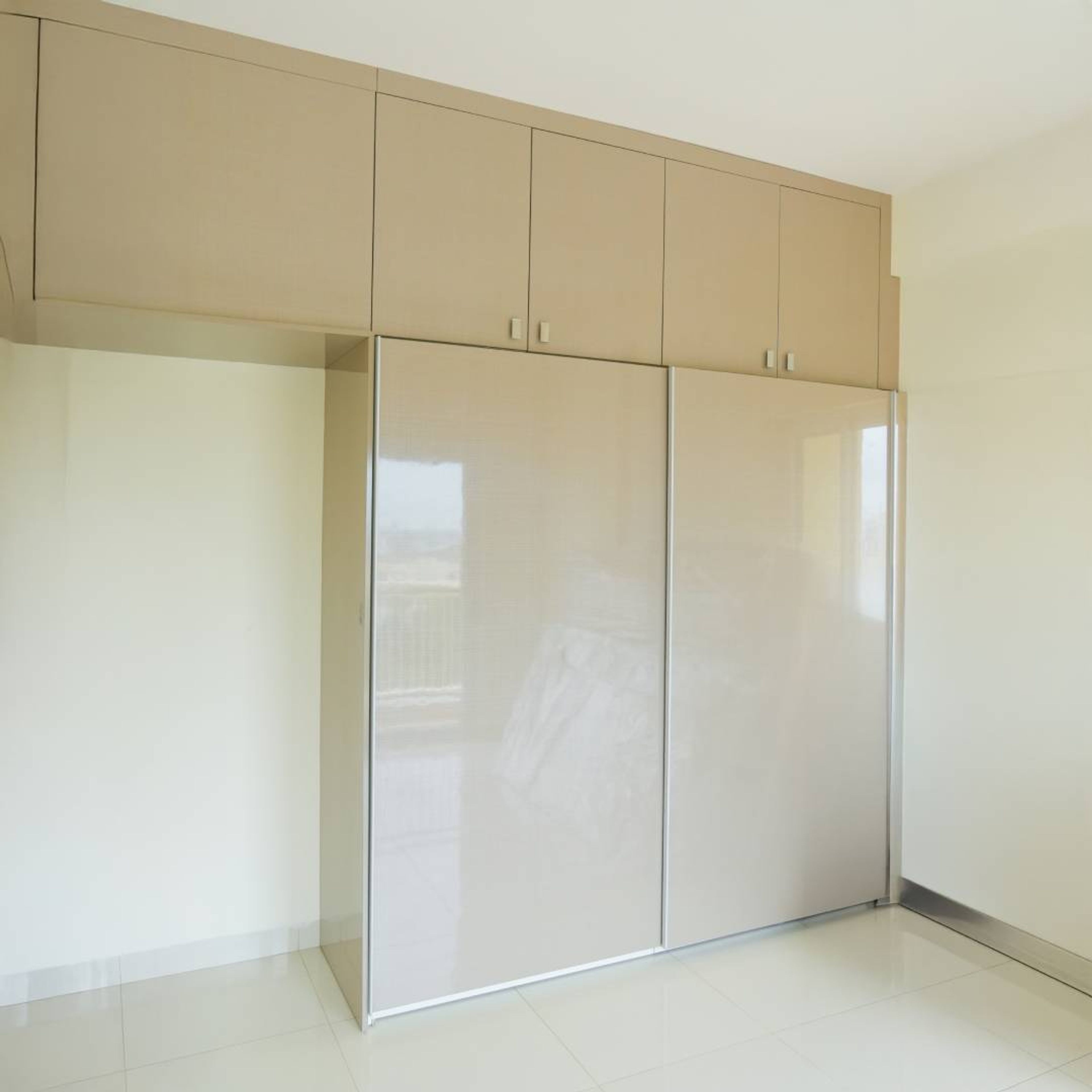 2-Door Beige Sliding Wardrobe with Loft Unit