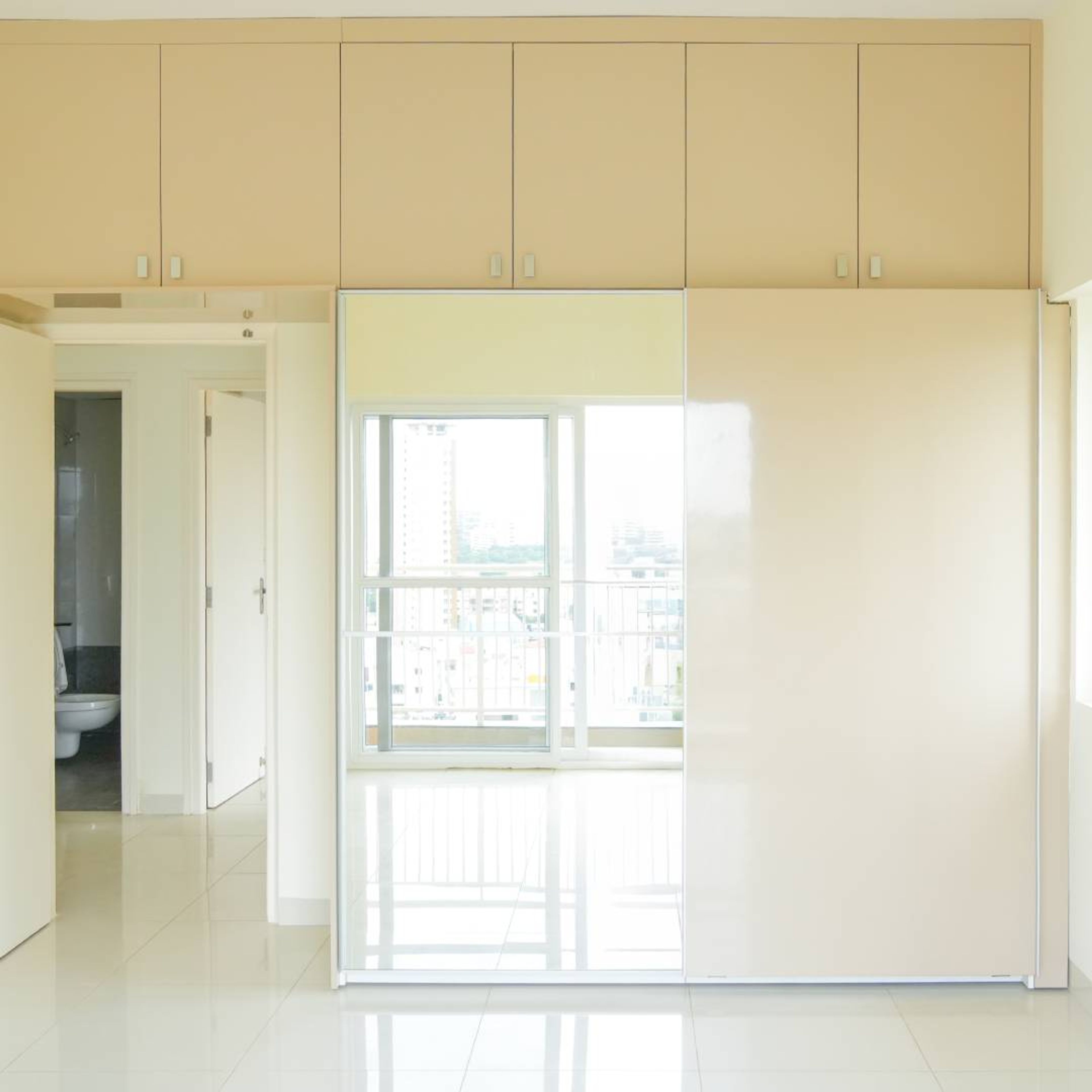 2-Door Cream Sliding Wardrobe with Integrated Mirror