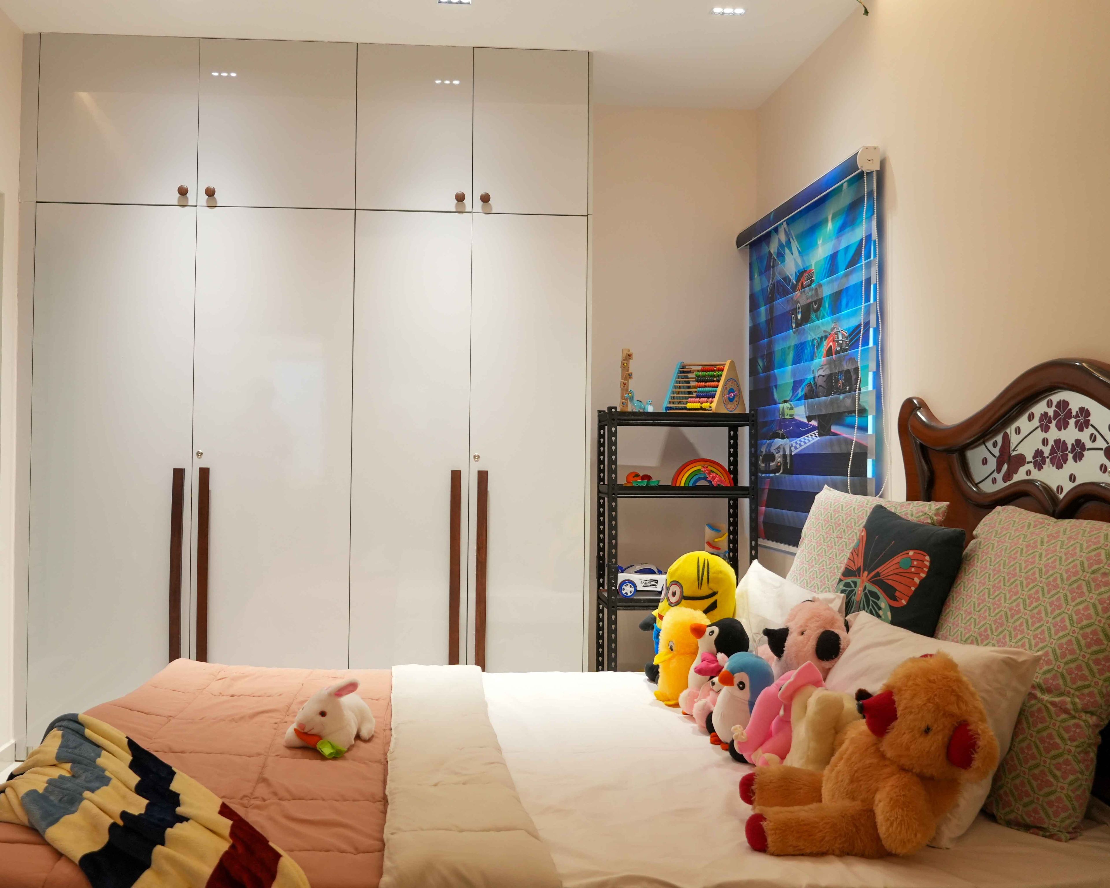 Champagne 4-Door Gloss Swing Wardrobe Design with Ceiling-Height Storage