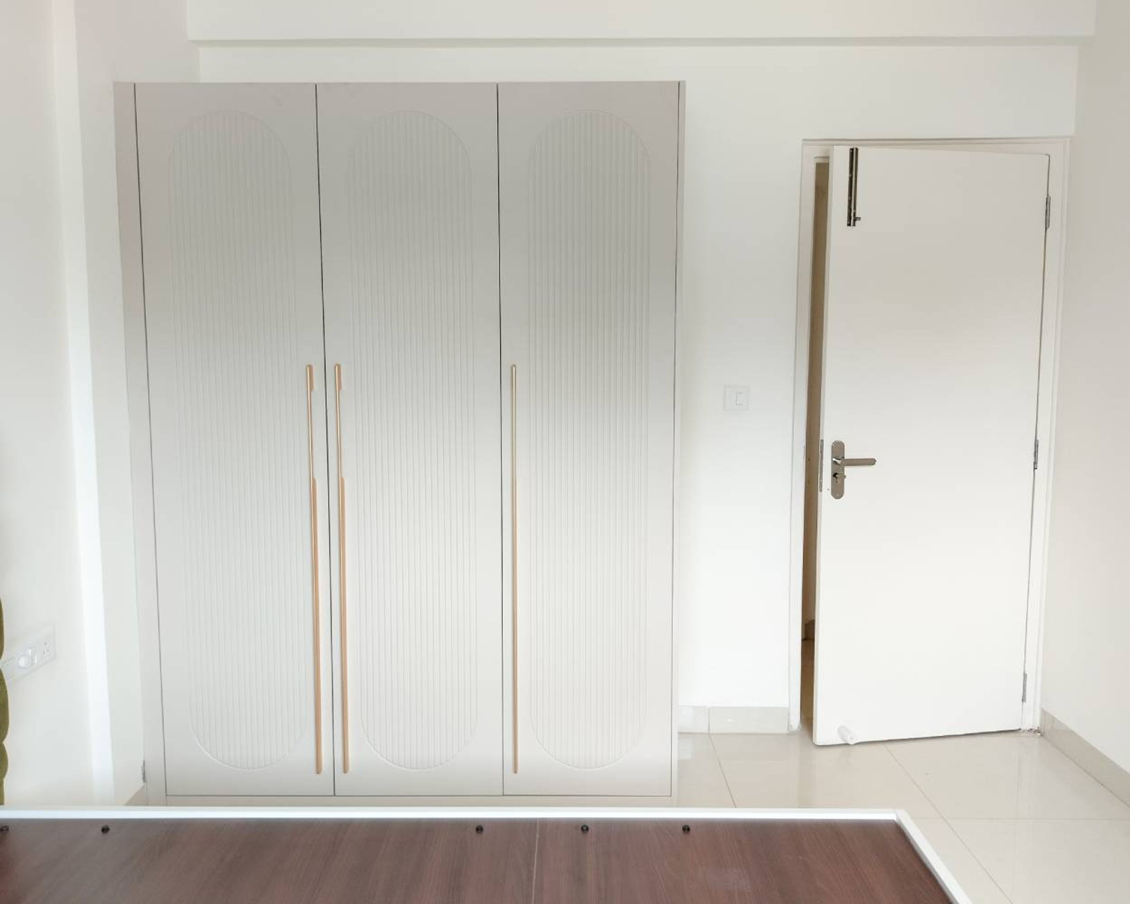 3-Door Off-White Swing Wardrobe Design