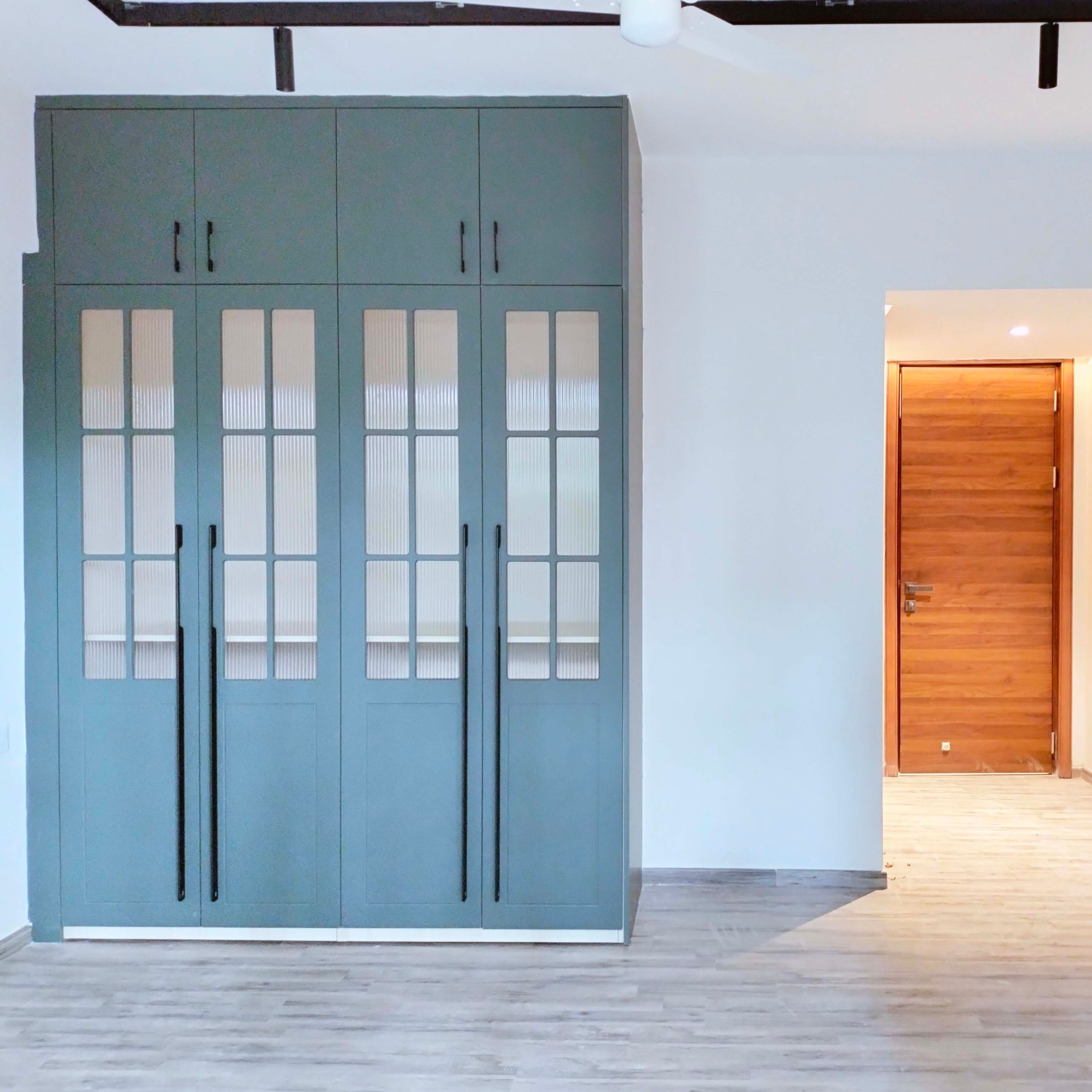 Classic Green 4-Door Swing Wardrobe Design with Matte Membrane Finish