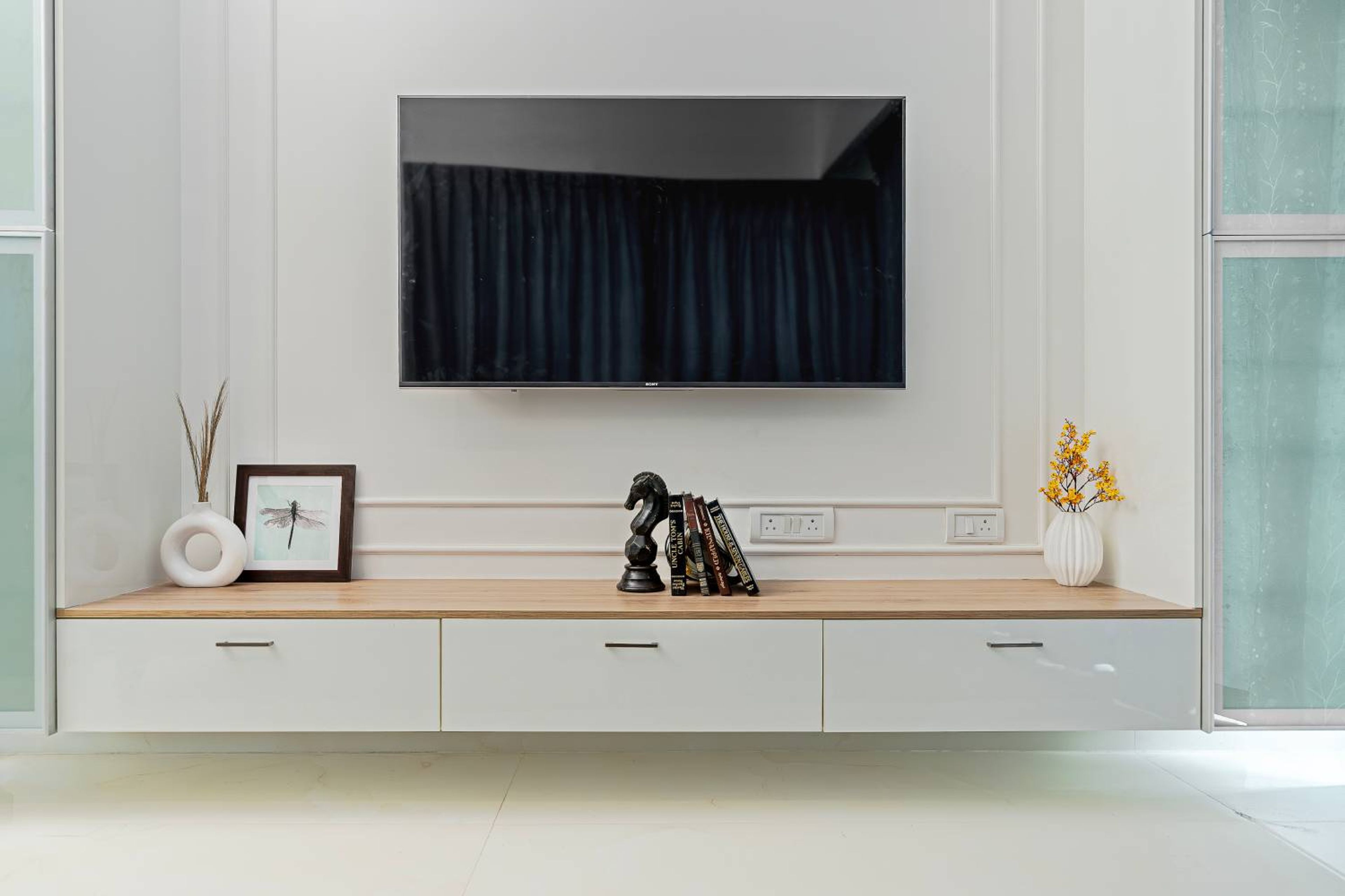 TV Unit Design with Drawers, Shelves and Cable Management