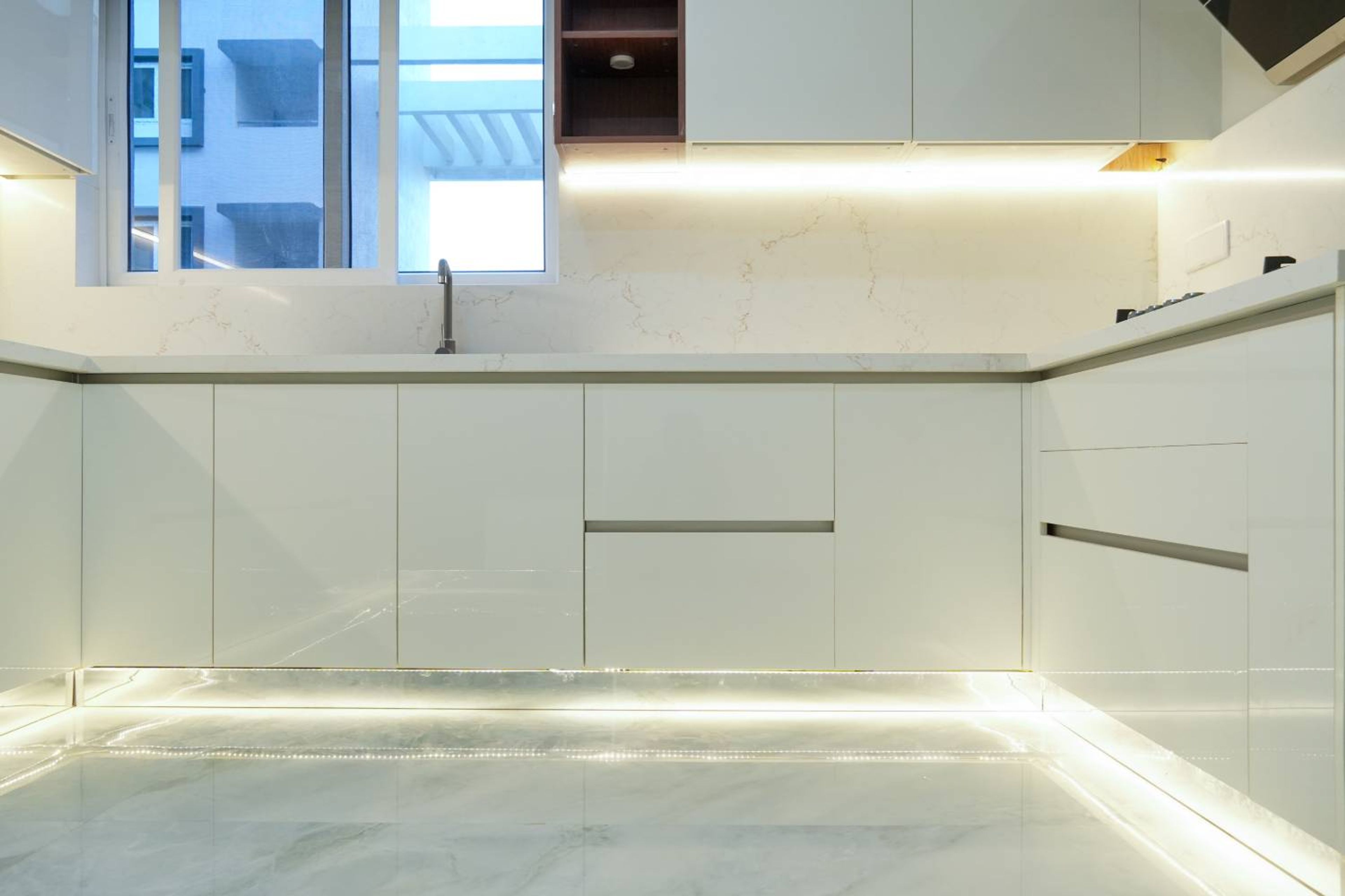 U-Shaped Kitchen Design with Under Cabinet Lighting