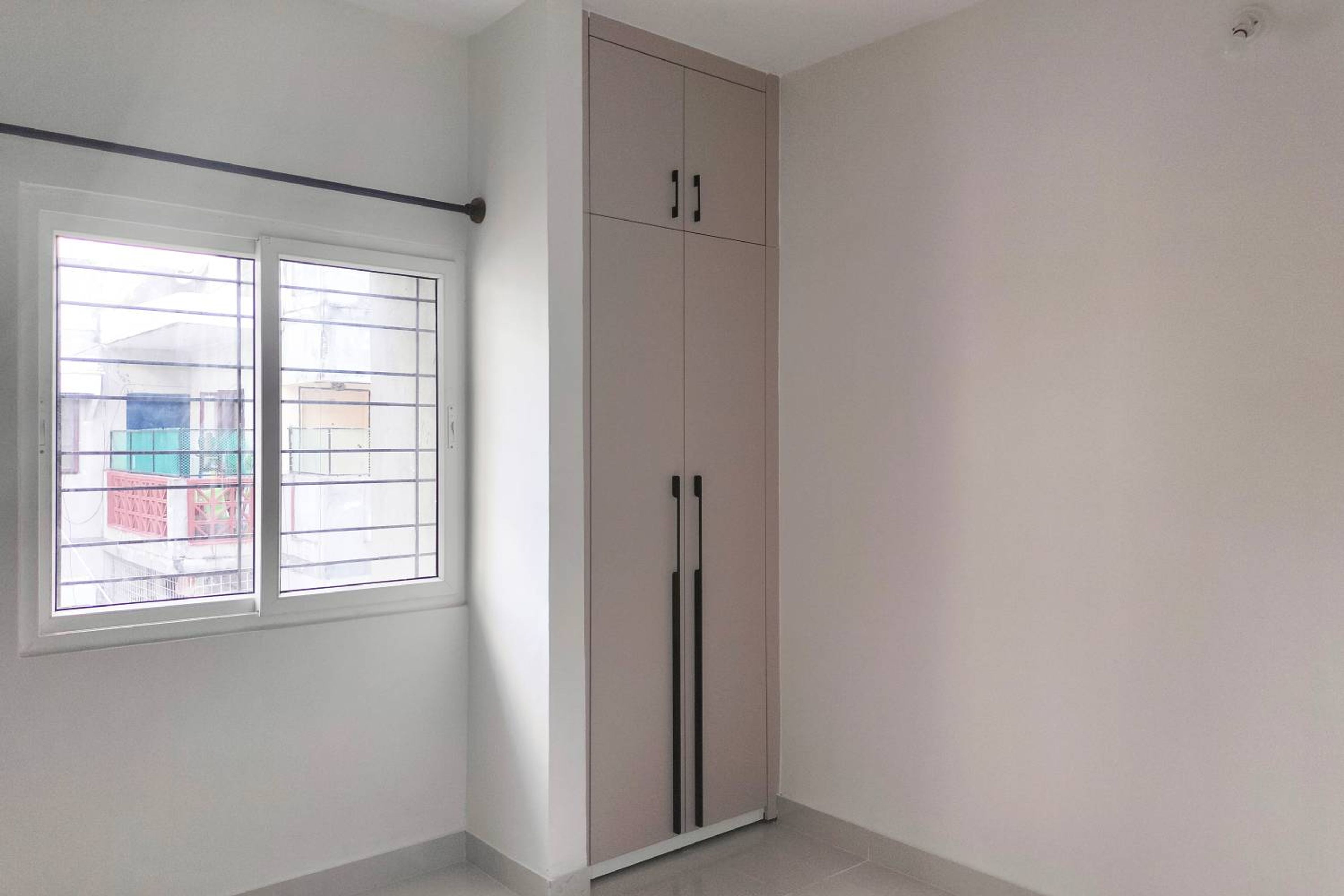 Contemporary Grey Swing Wardrobe Design with 2 Doors and Mirrored Panel