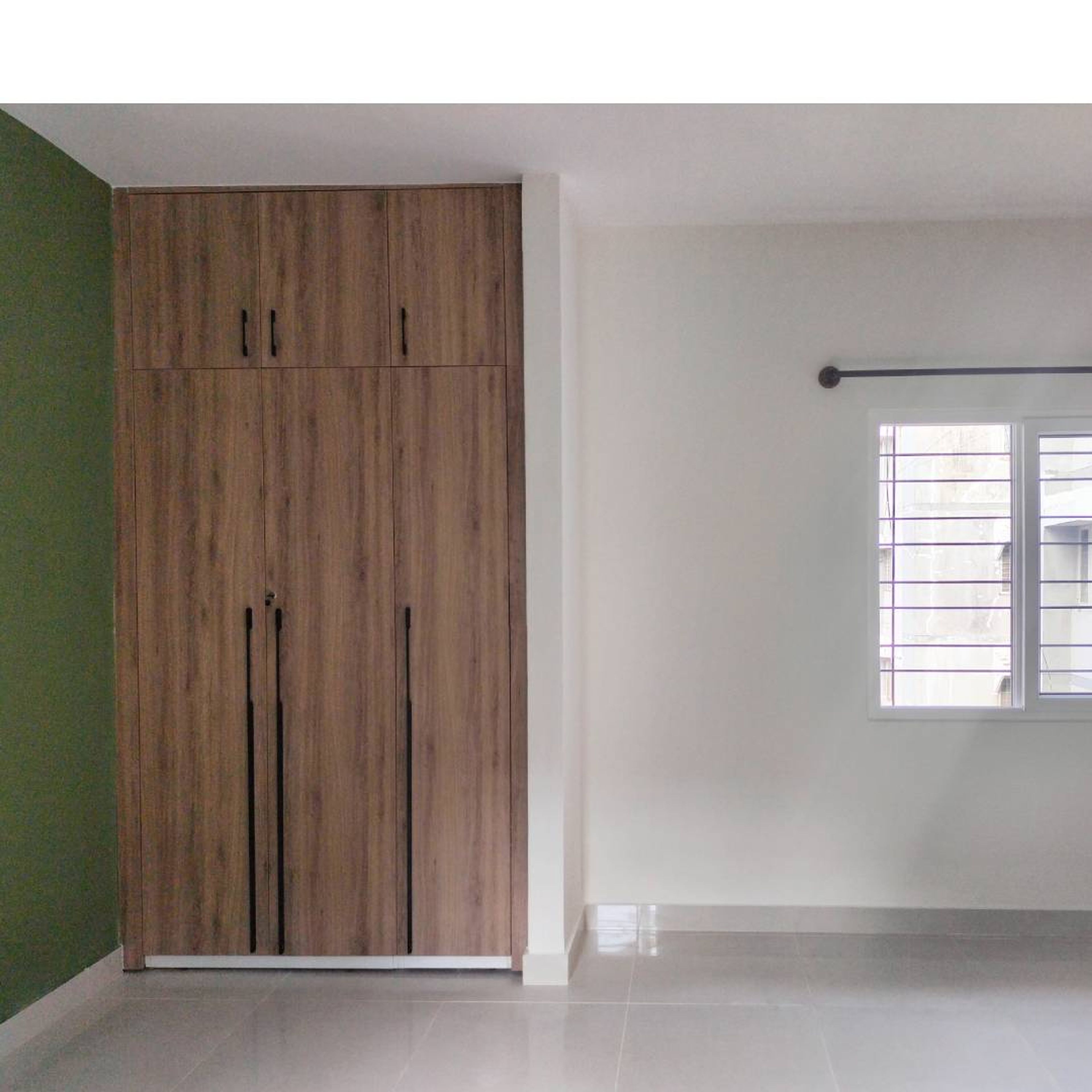 Contemporary 3-Door Swing Wardrobe Design with Overhead Cabinets