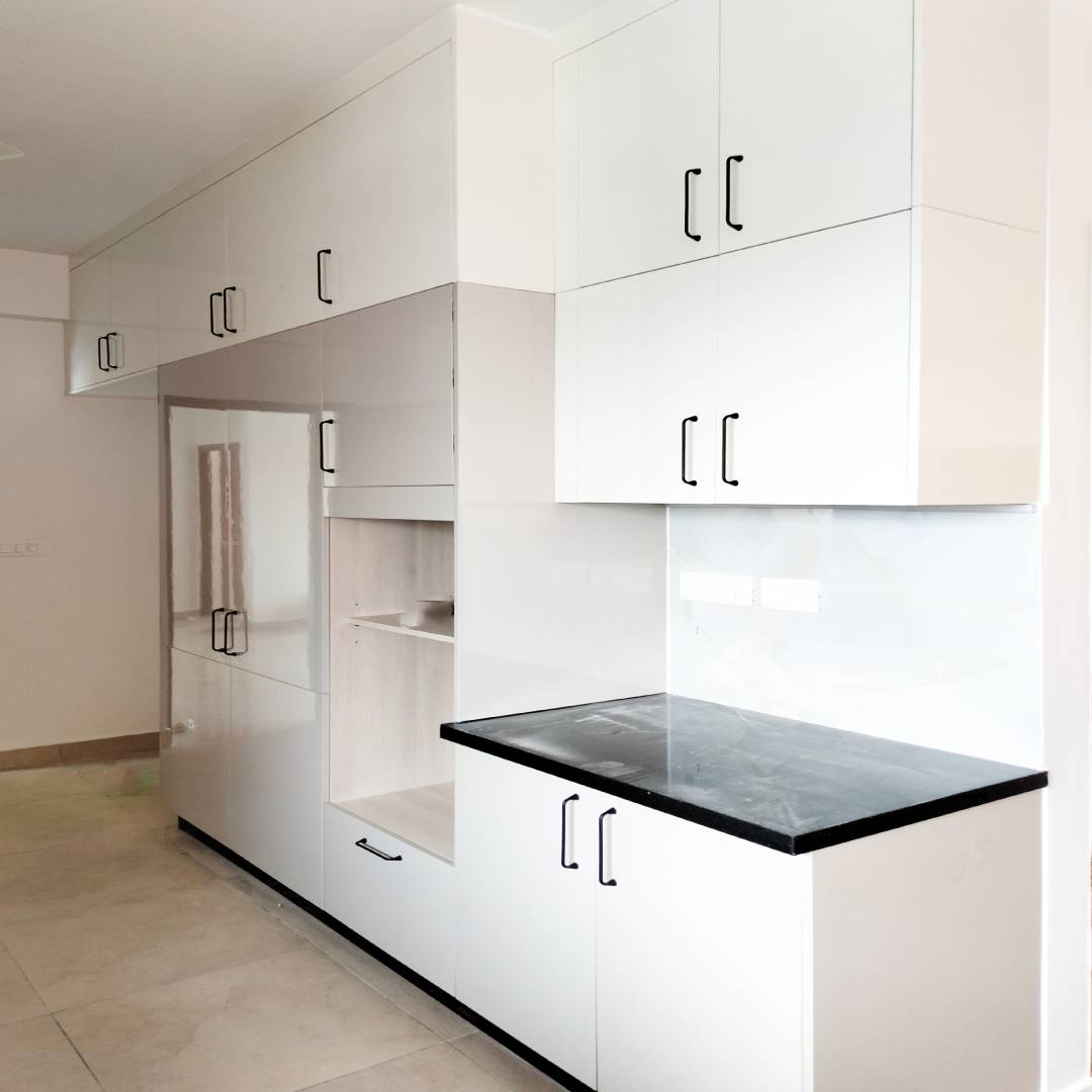 Parallel Kitchen with Cream Wall Cabinets