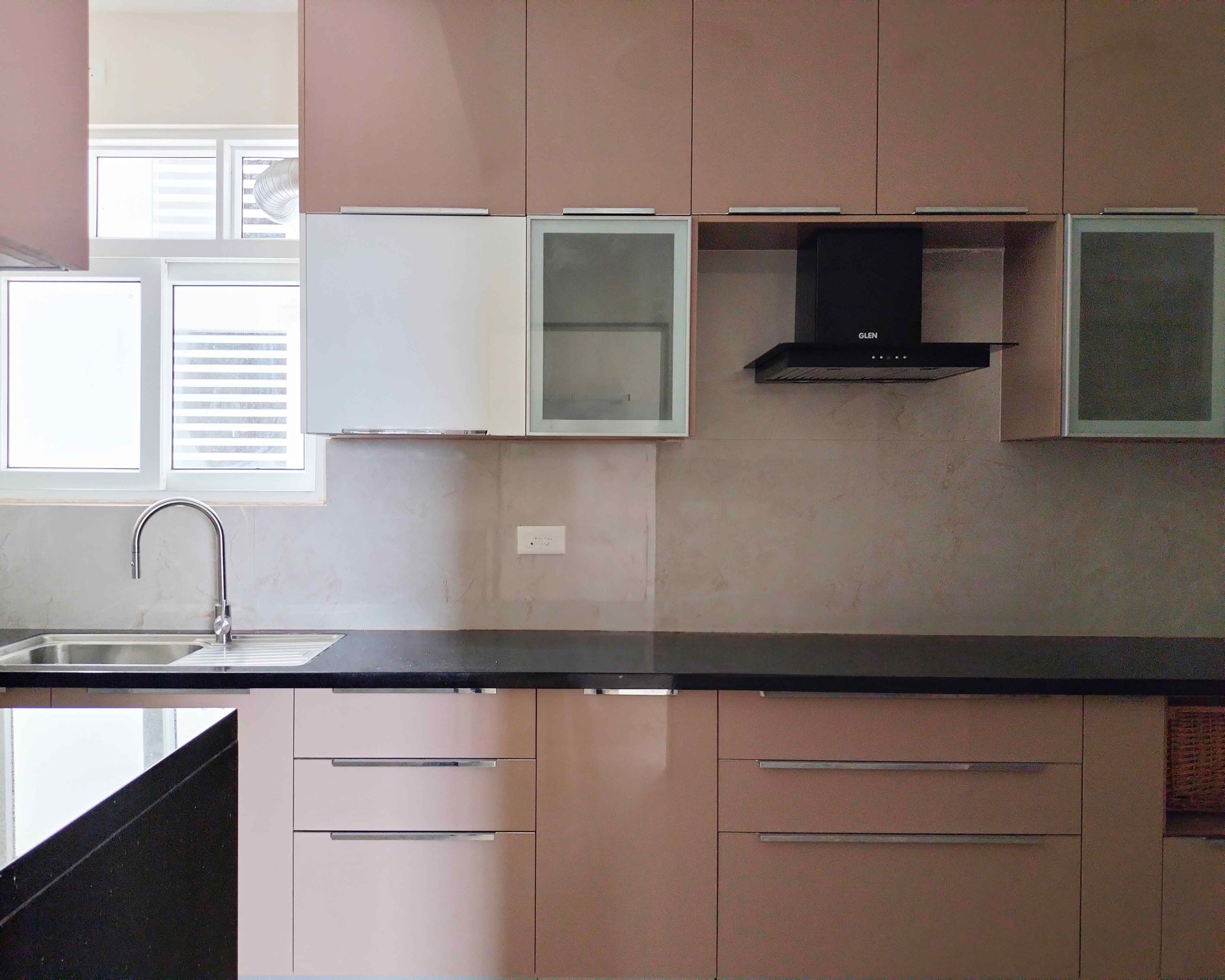 Contemporary Open Kitchen Design with Rose and White Cabinets