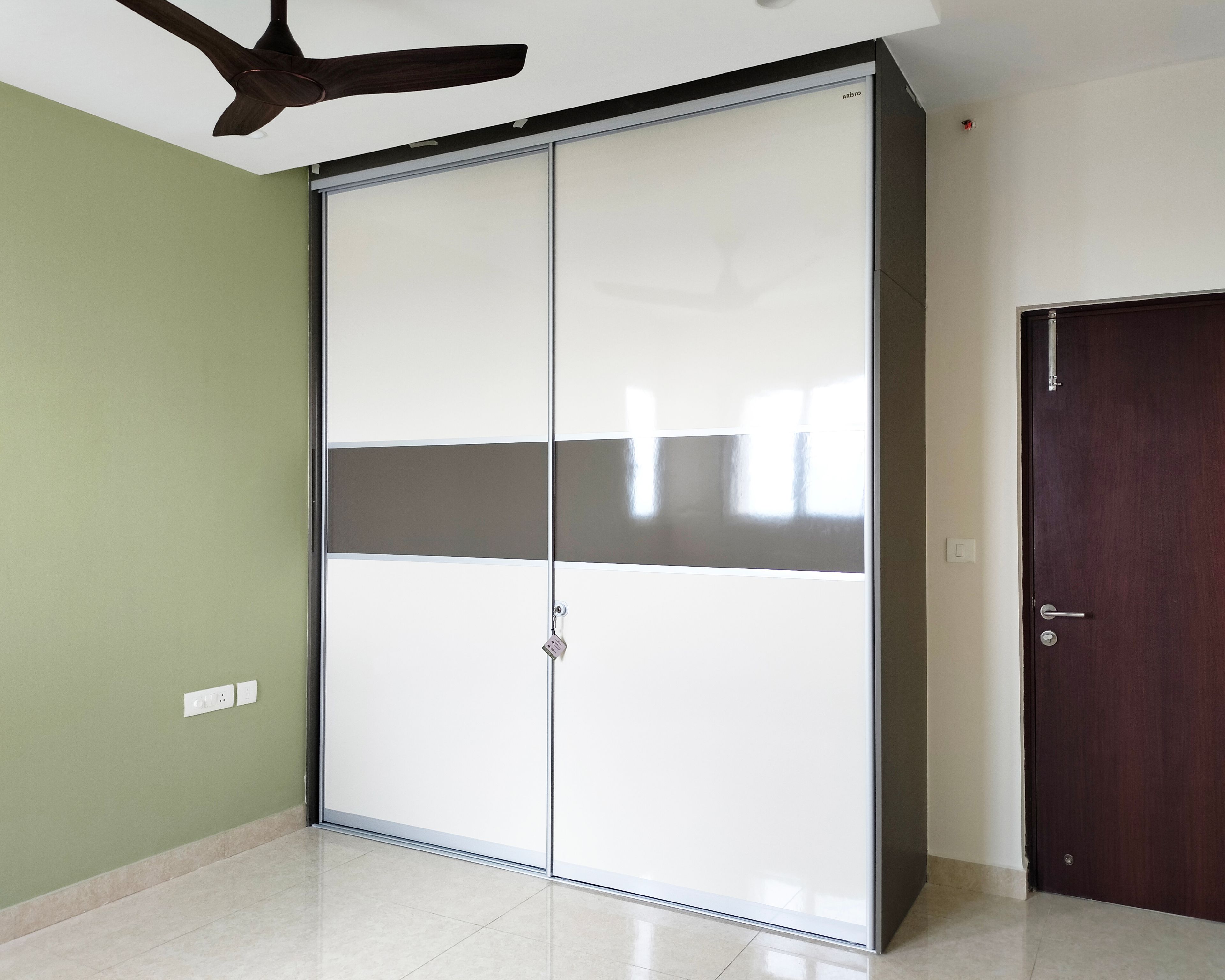 2-Door White and Grey Sliding Wardrobe Design