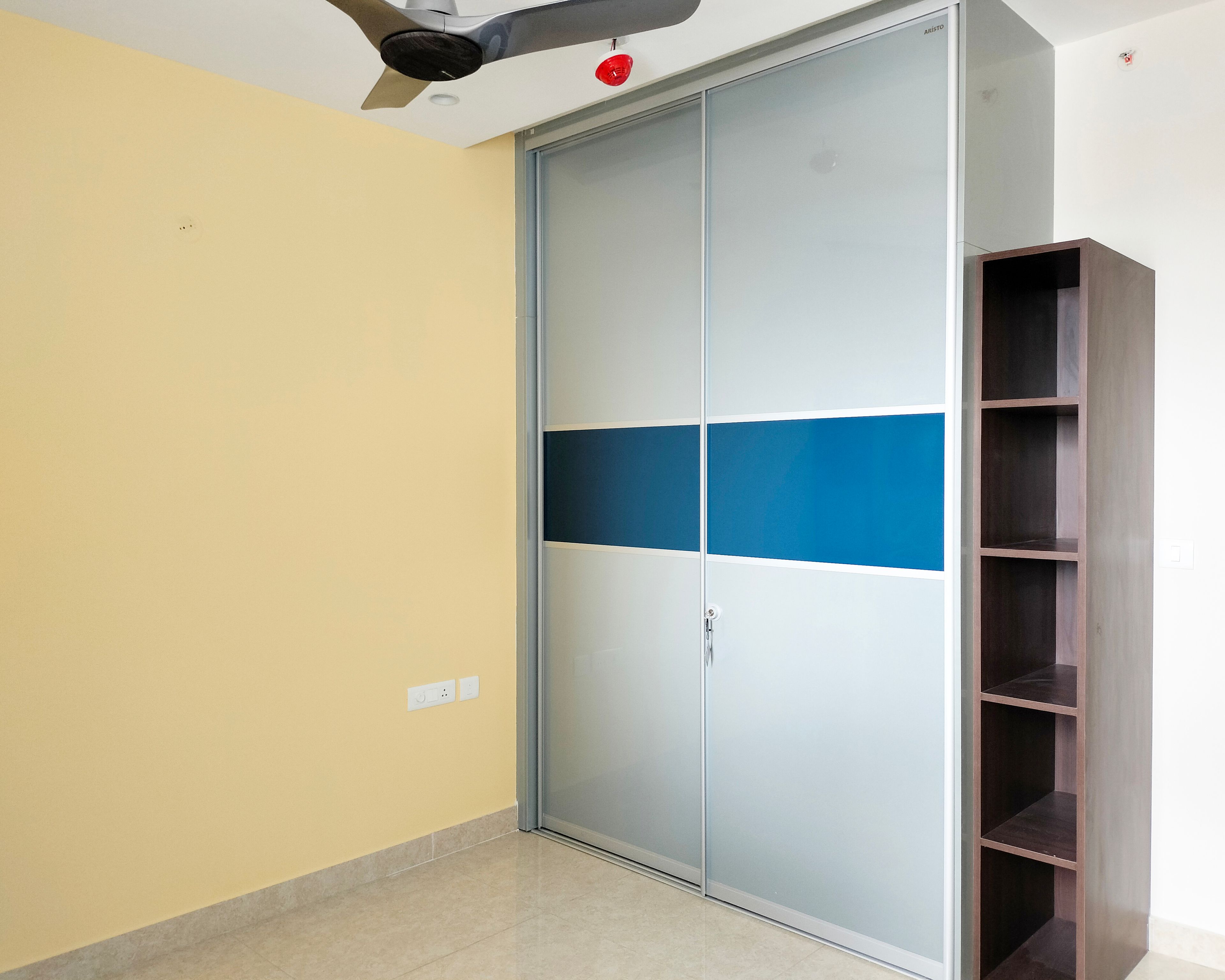 2-Door Light Greyish Blue and Blue Patch Sliding Wardrobe Design