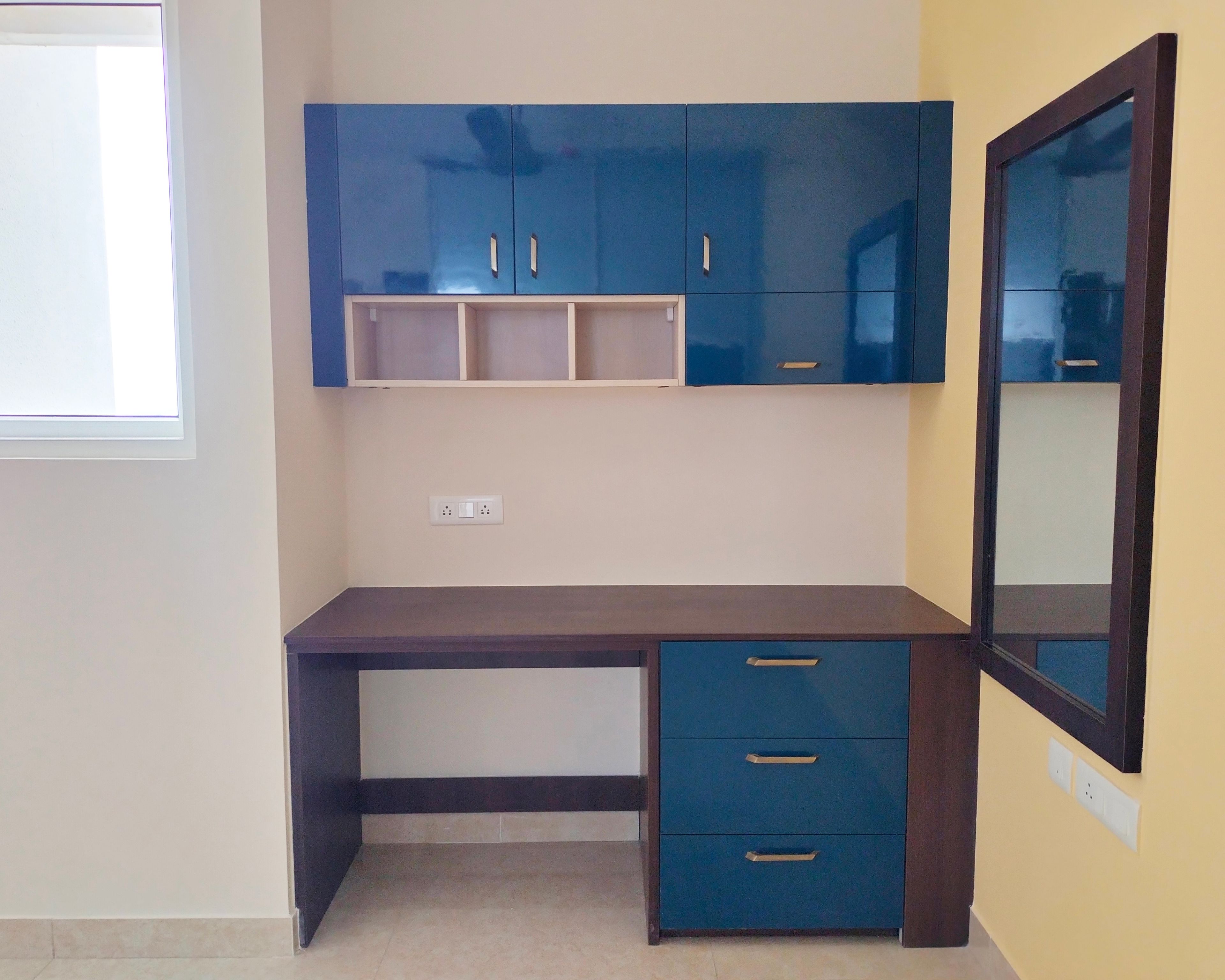 Blue Study Unit with Wall Unit and Wall Mounted Mirror