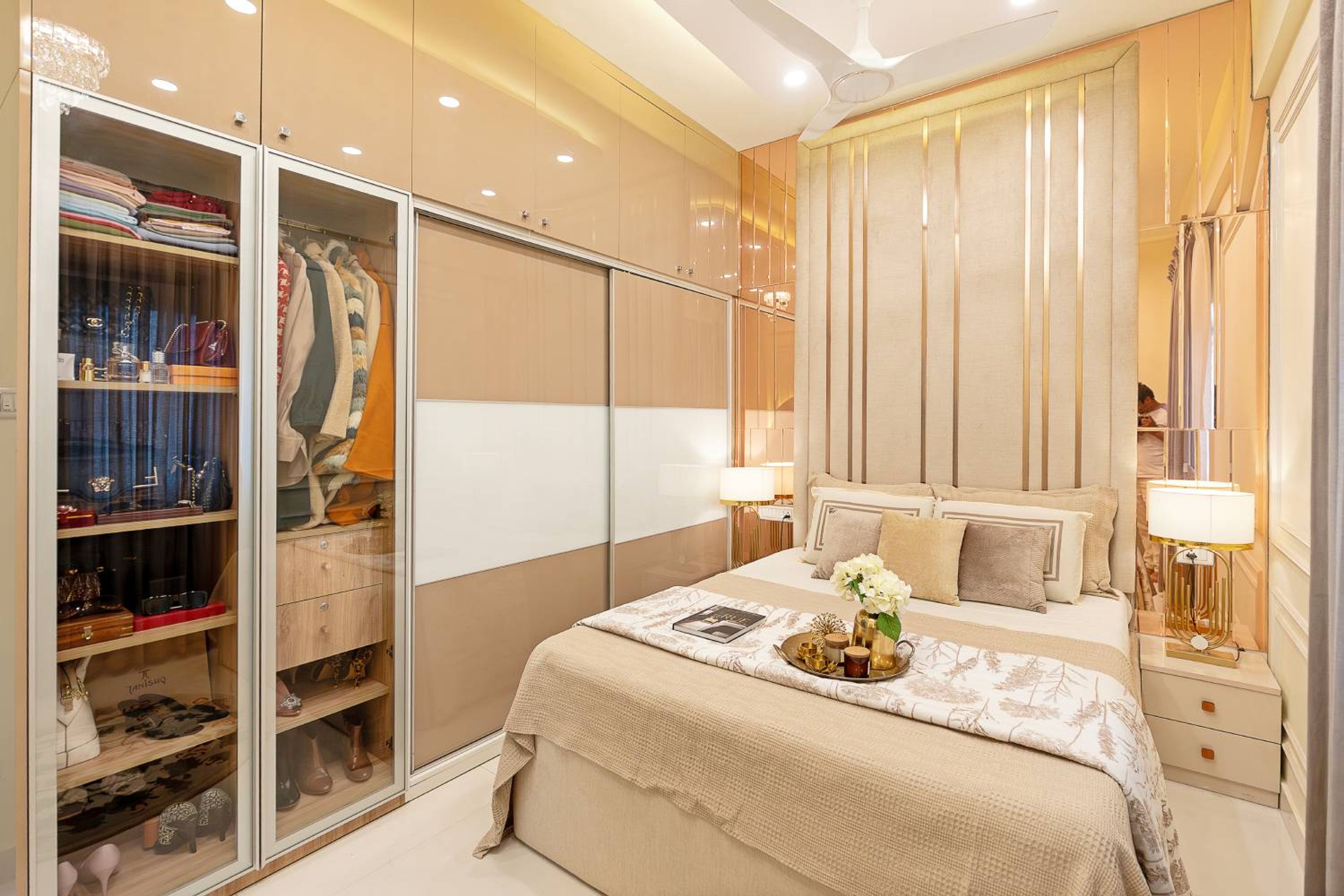 Contemporary Master Bedroom Design with Soft Beige Panelled Headboard Wall