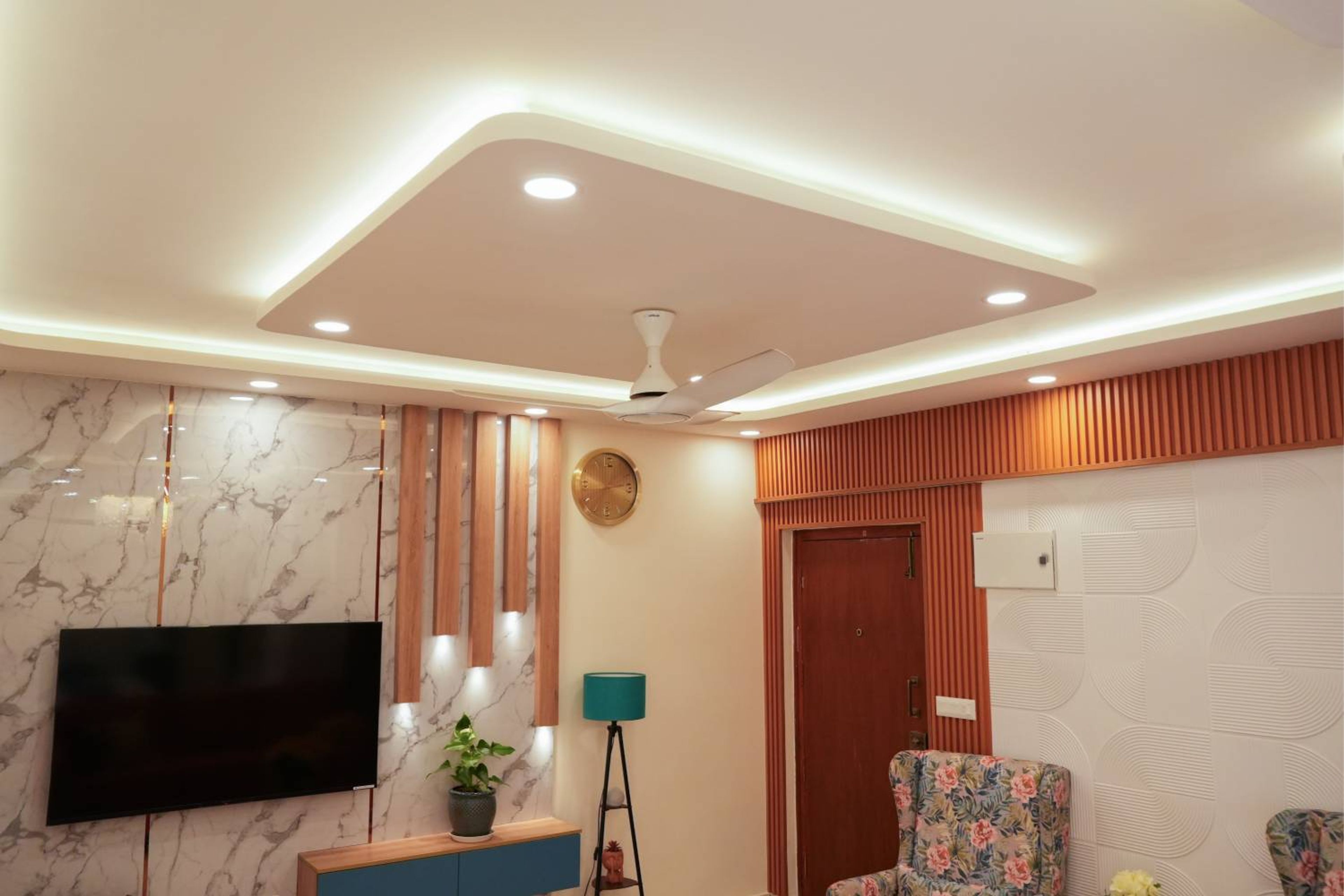 Modern Multi-Layered POP Rectangle False Ceiling Design with Cove Lighting