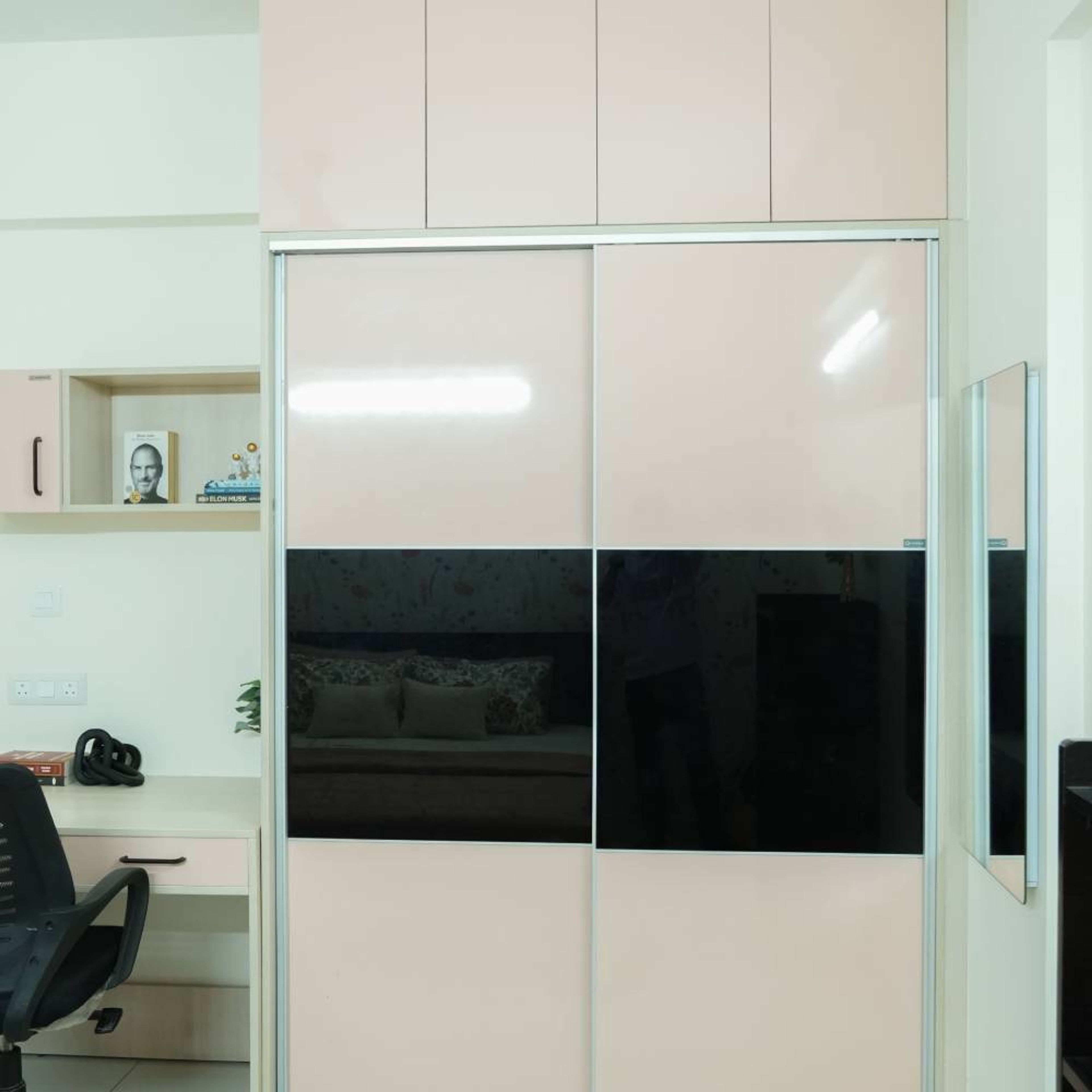 2-Door Beige and Black Sliding Wardrobe Design