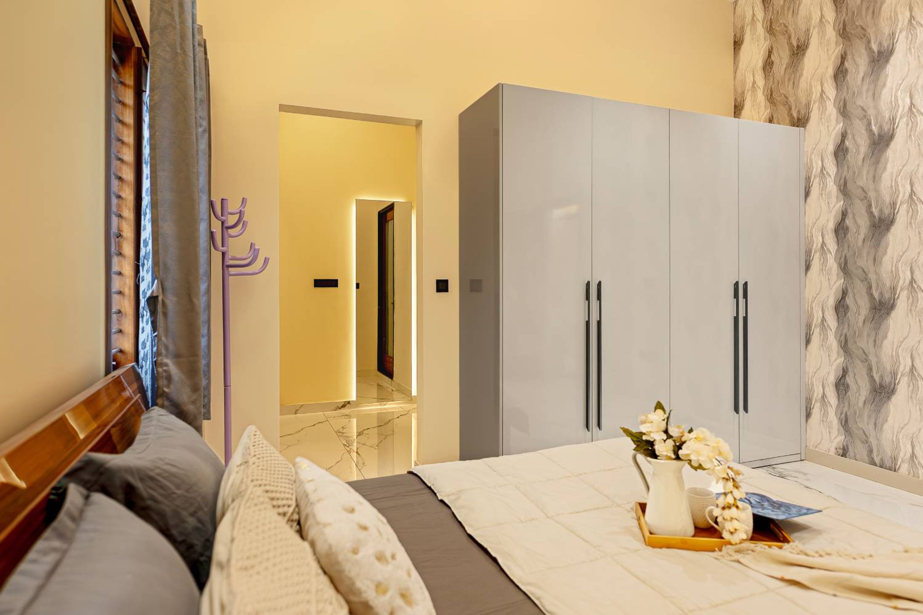 Contemporary 4-Door Swing Door Wardrobe Design in White Matte Finish