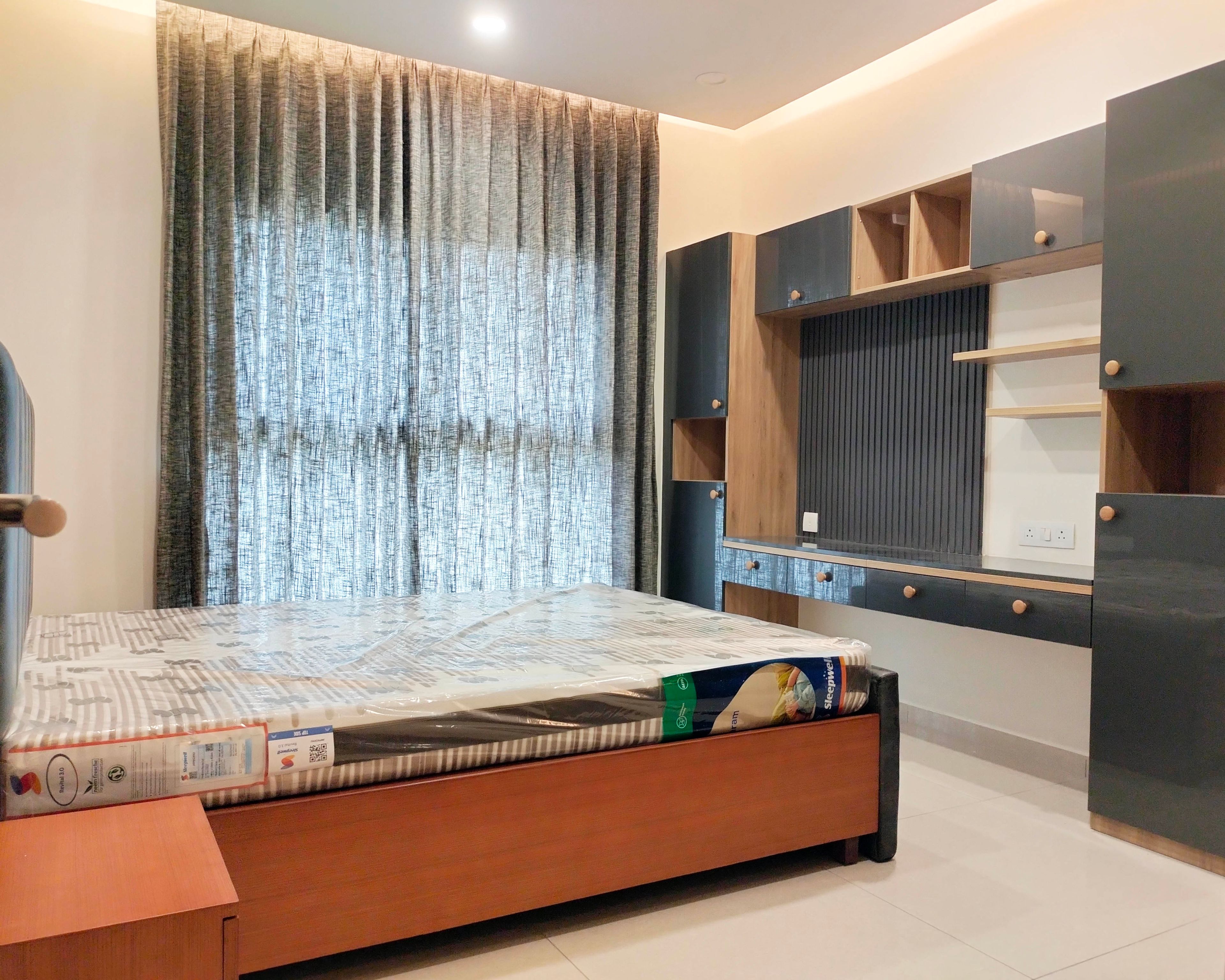 TV Unit Design with Dark Grey and Wooden TV Unit