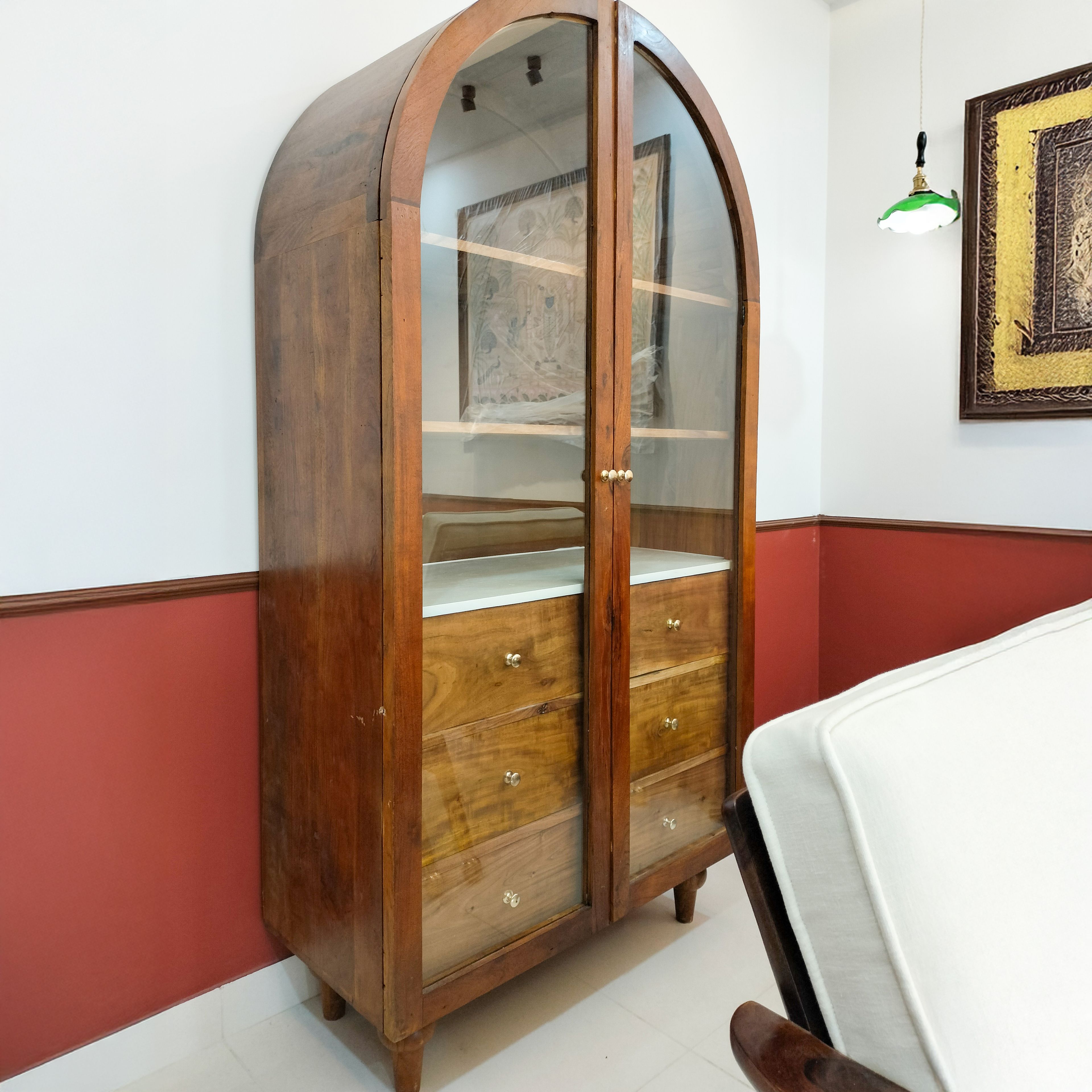 Pooja Room Design with Wooden Arched Design