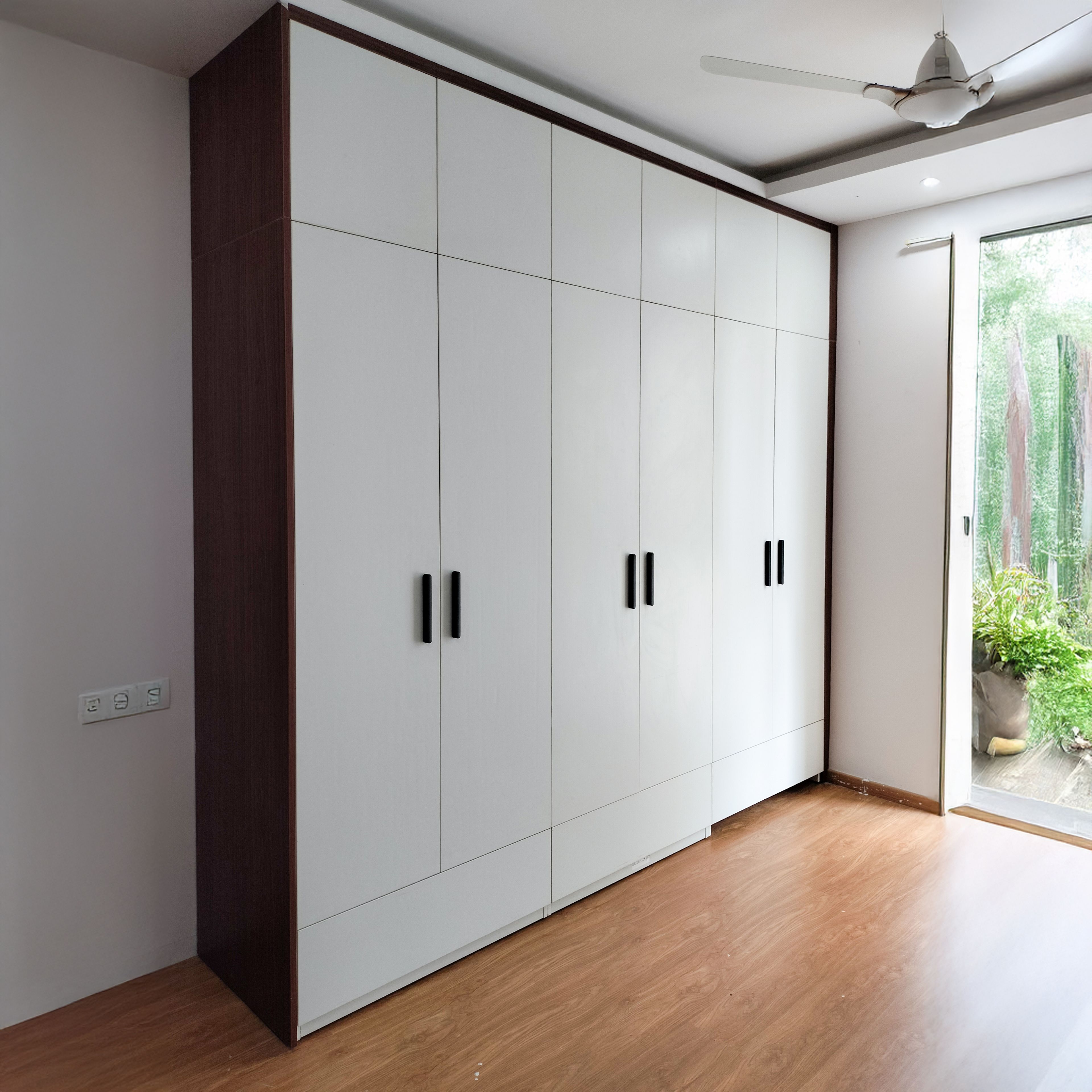 6-Door Matte Finish White Swing Wardrobe Design
