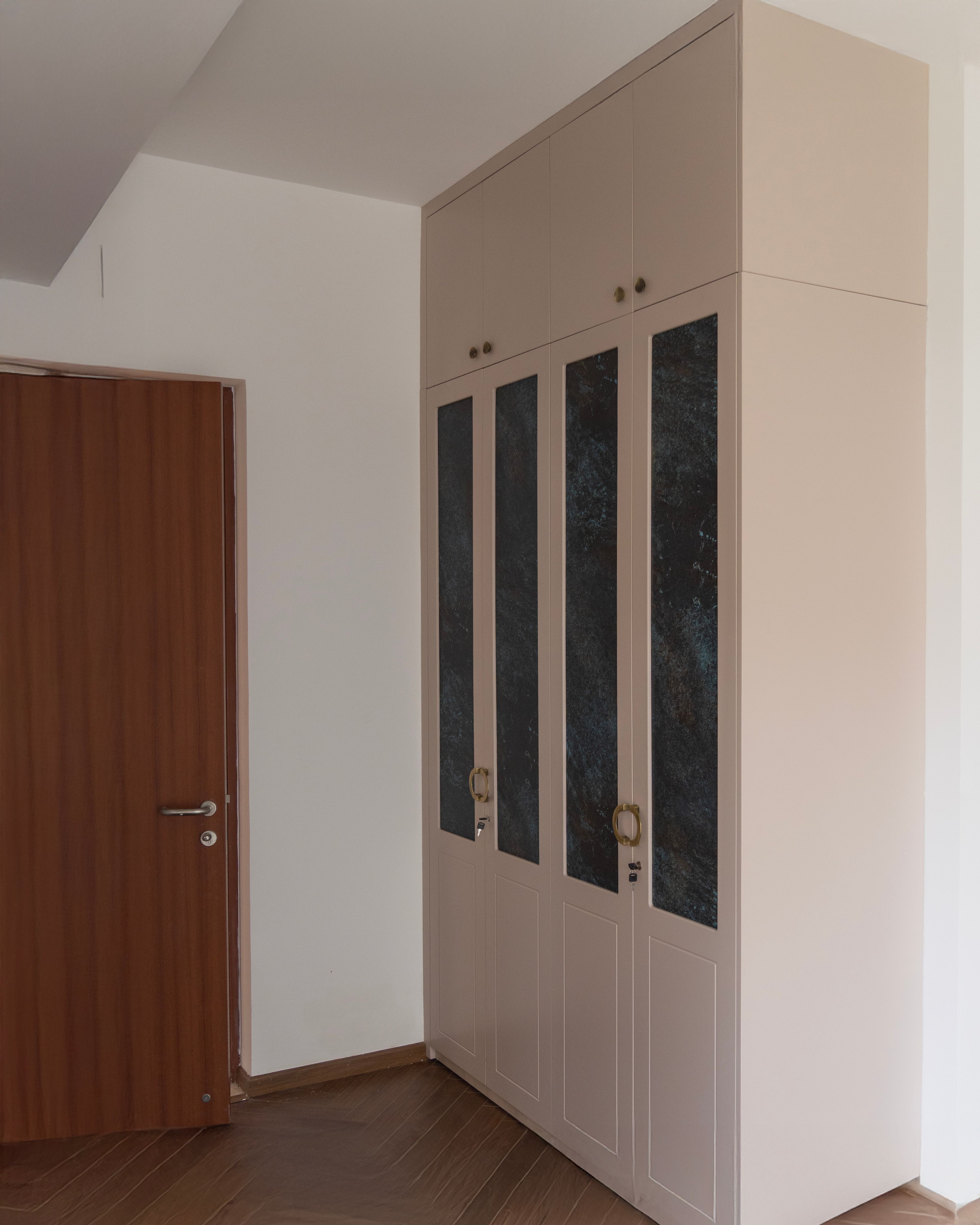 Wardrobe Design with Four Beige Swing Doors