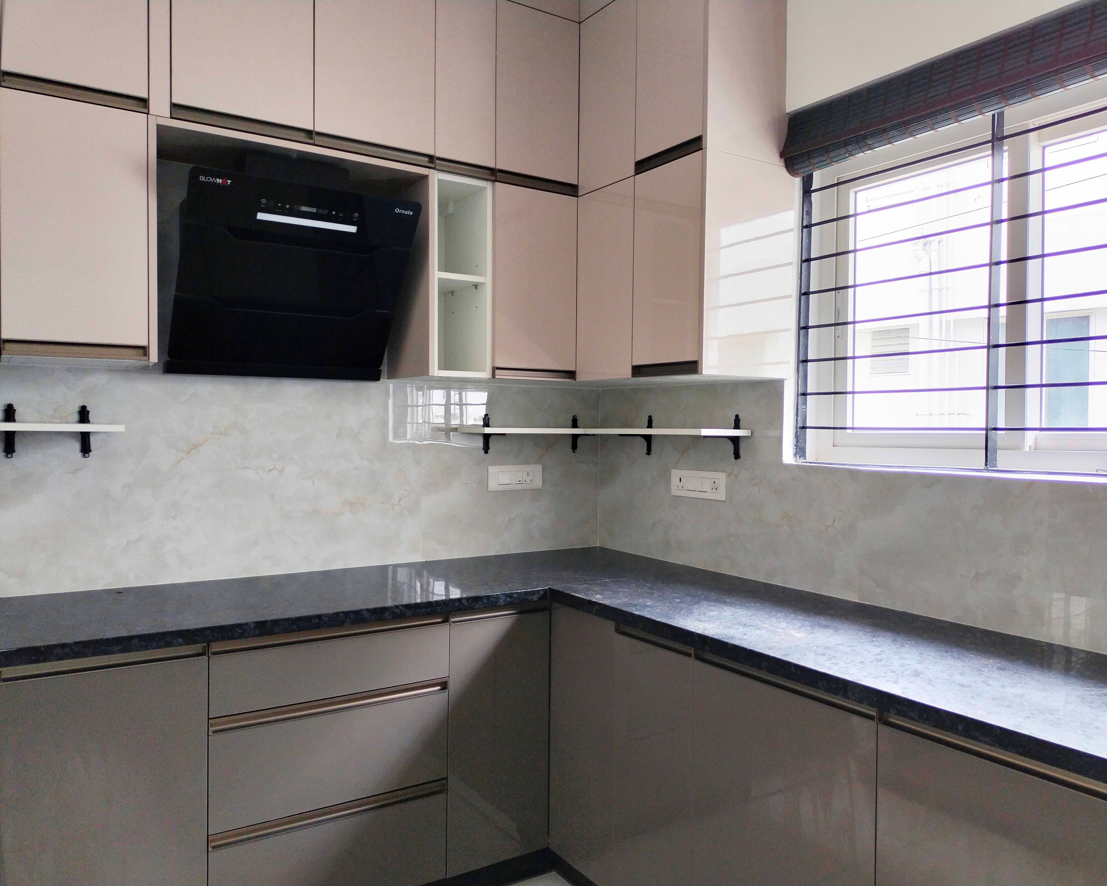 U-Shaped Kitchen Design with Grey Base Unit and Granite Countertop