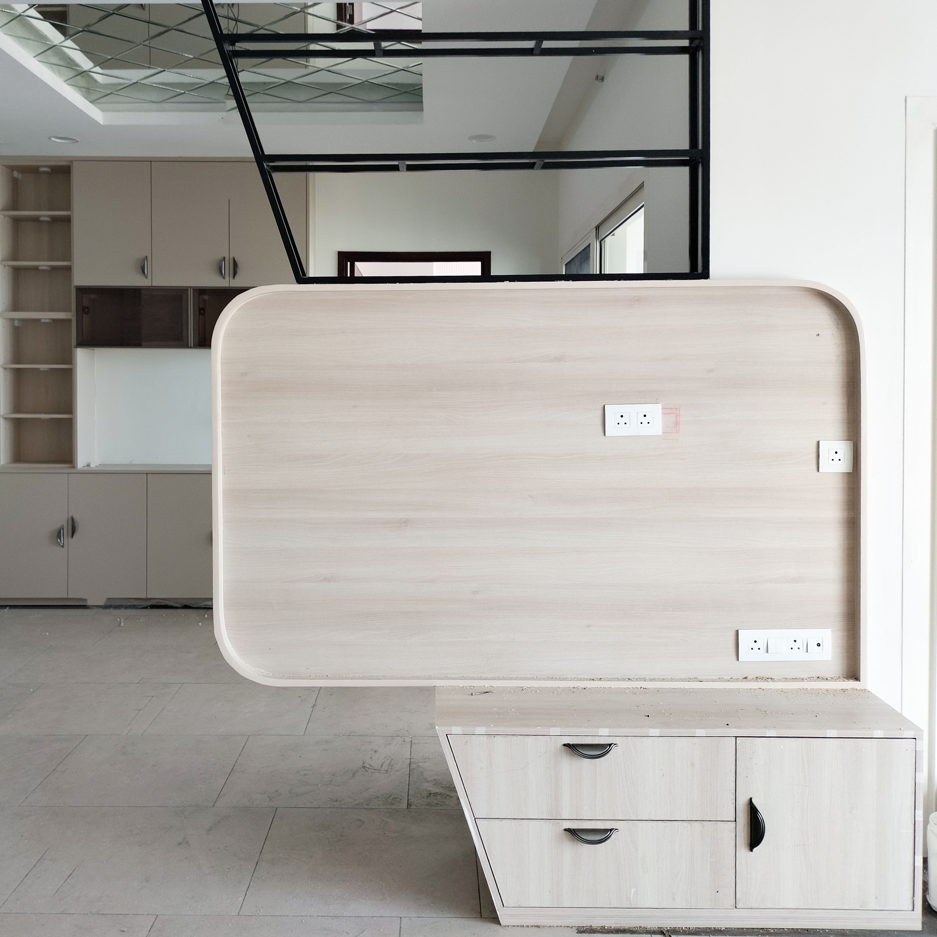 Light Wood TV Unit Design with Drawers