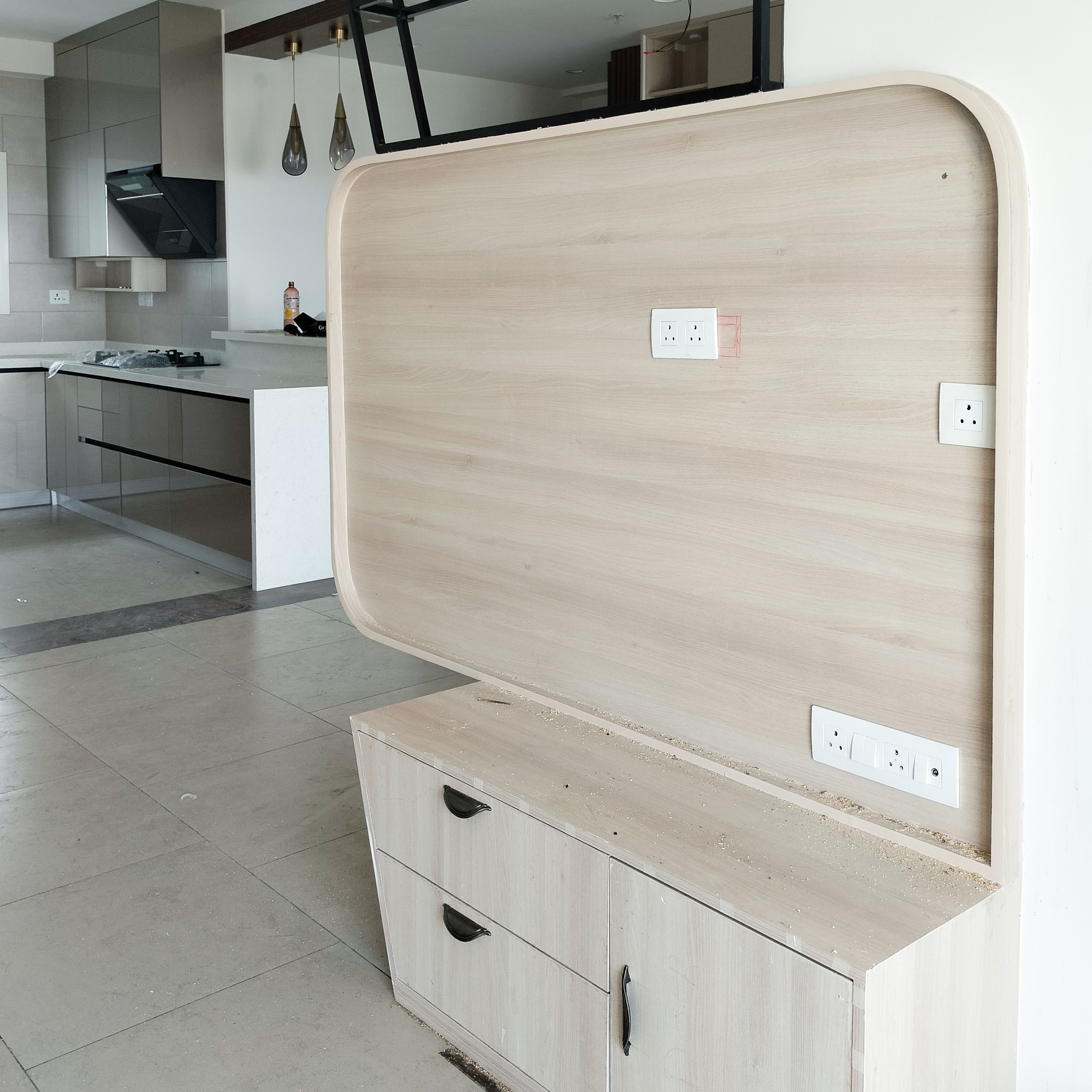 Light Wood TV Unit Design with Drawers