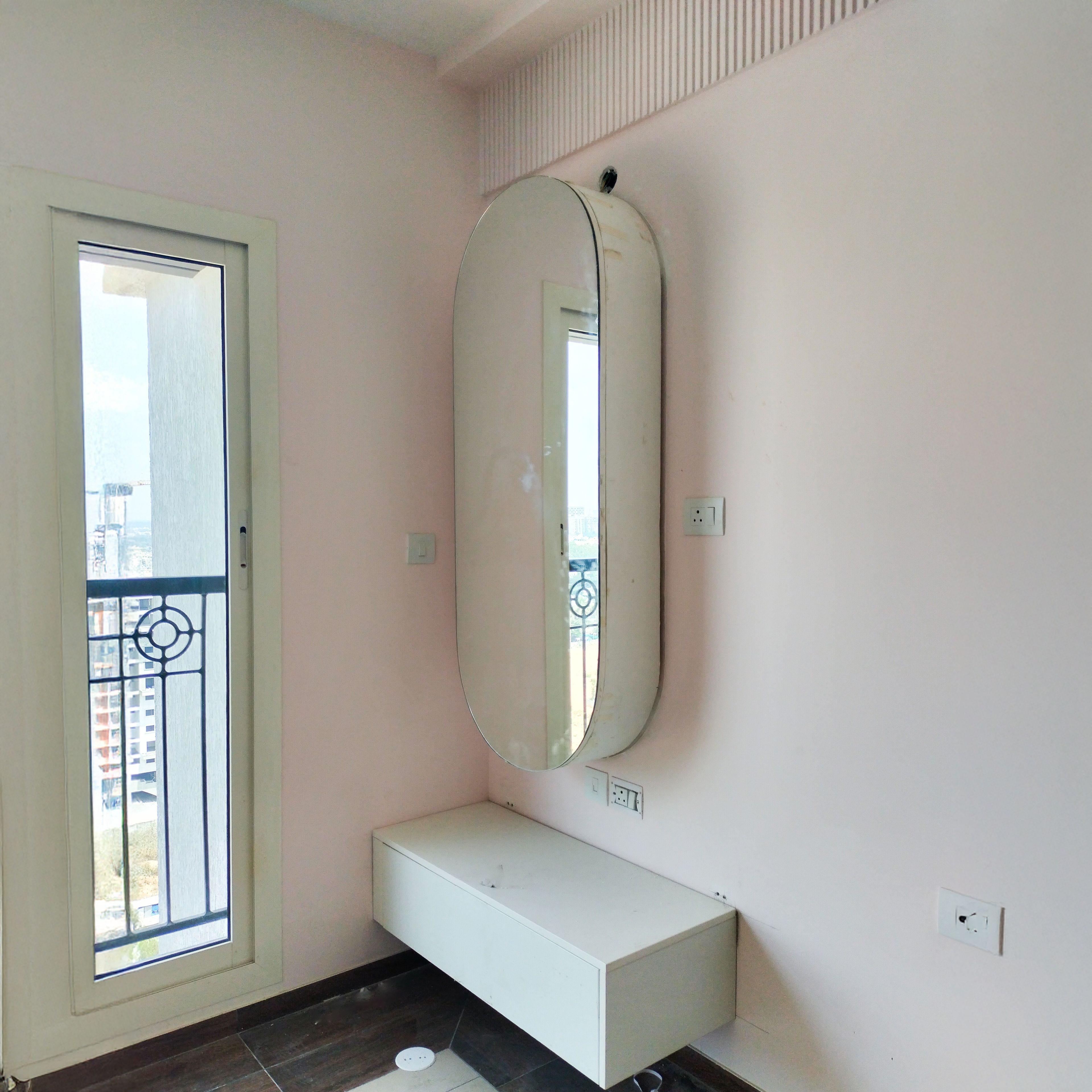 Wall Mounted Storage Mirror and Off-White Drawers