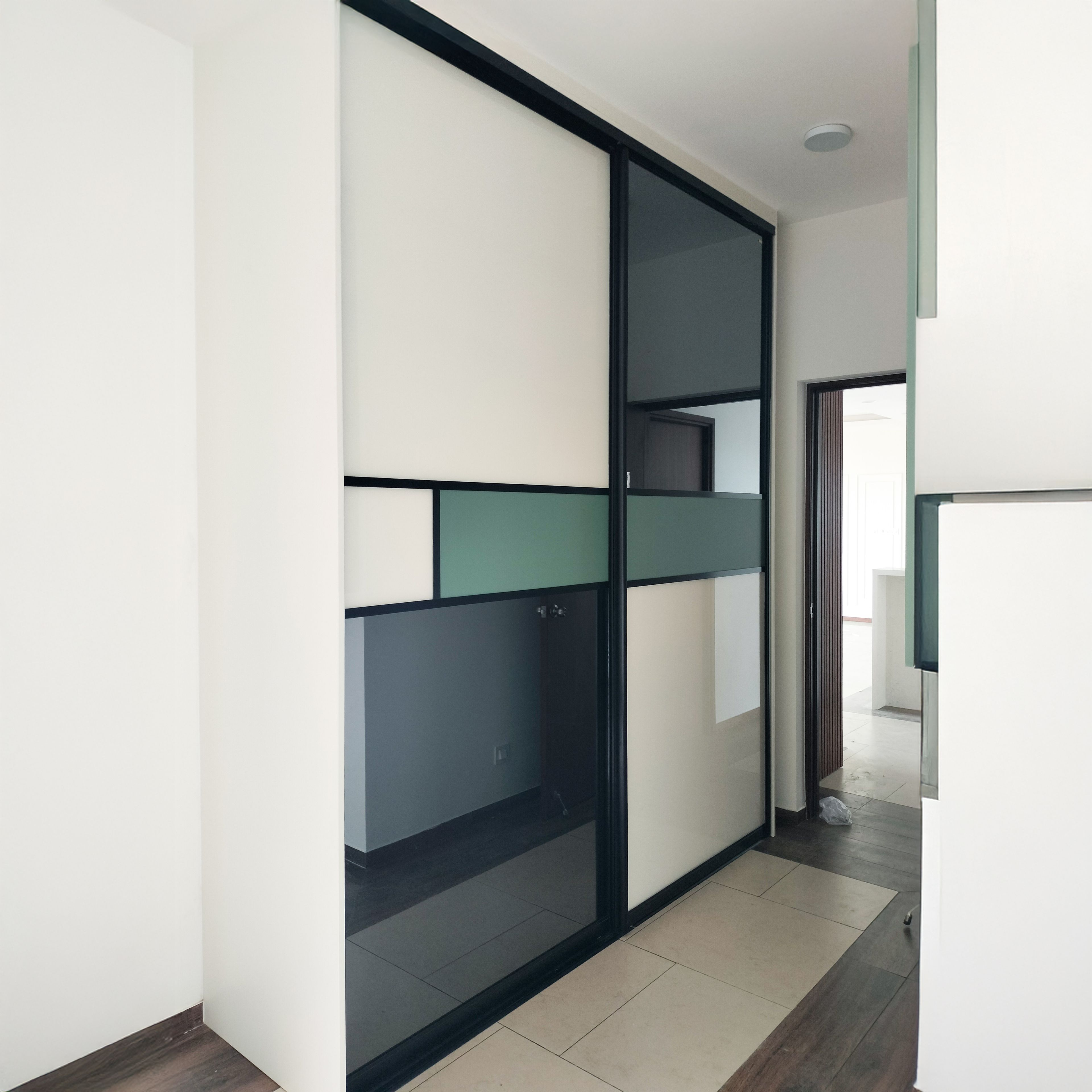 White, Blue and Green Geometric Pattern 2-Door Sliding Wardrobe